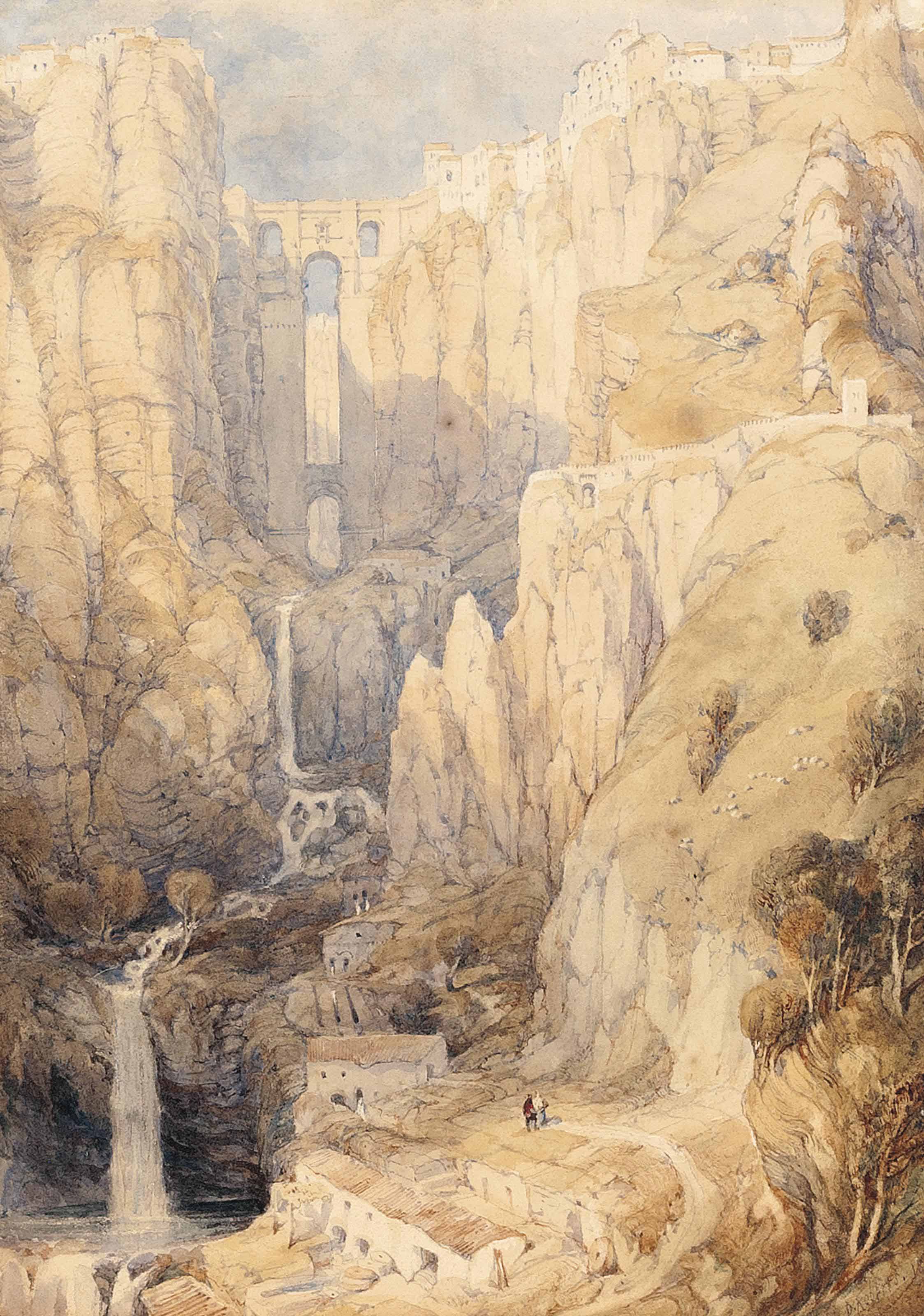 David Roberts — Вид на Пуэнте-Нуэво, Ронда с фигурами