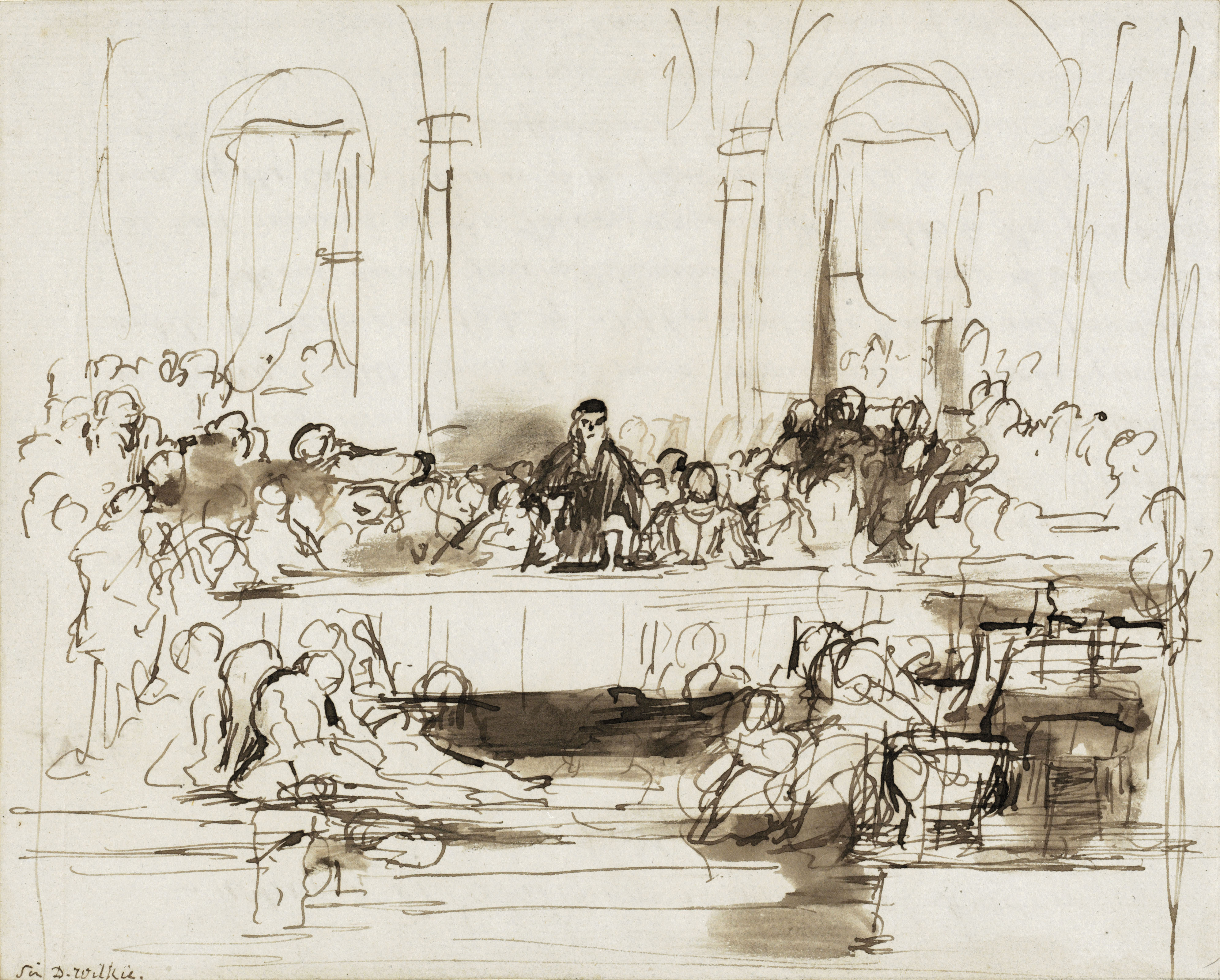 David Wilkie — Этюд к картине "Джон Нокс, совершающий причастие в Колдер-хаусе", изображенный на обороте списка работ художника, представленных в Королевскую академию художеств в 1839 году, начинается с "Сэр Дэвид Бэрд рисует тело Типпо Саиба после его пленения в Серинга-Патаме 4 мая 1799 года".