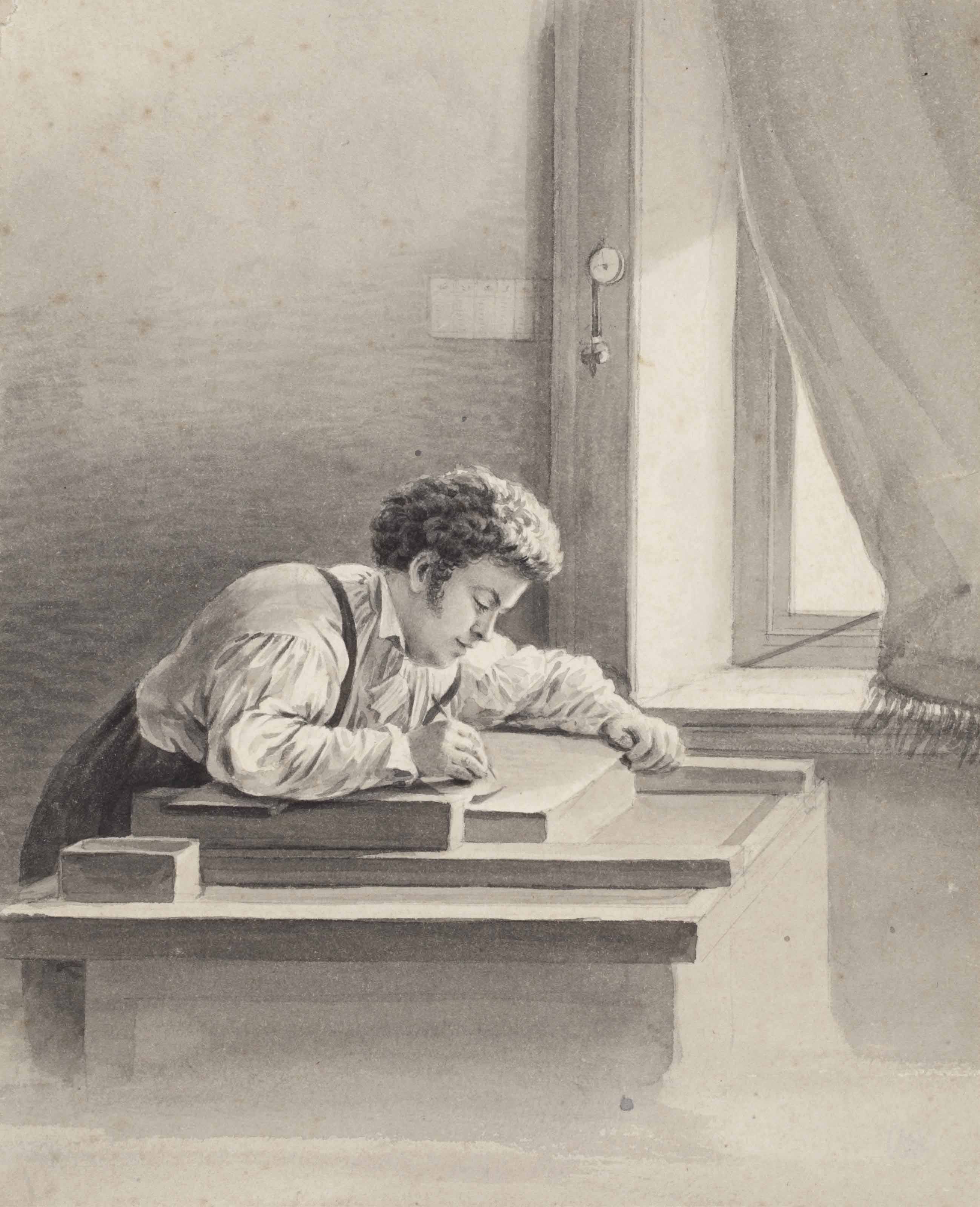 Dutch School — Художник, рисующий на литографском камне