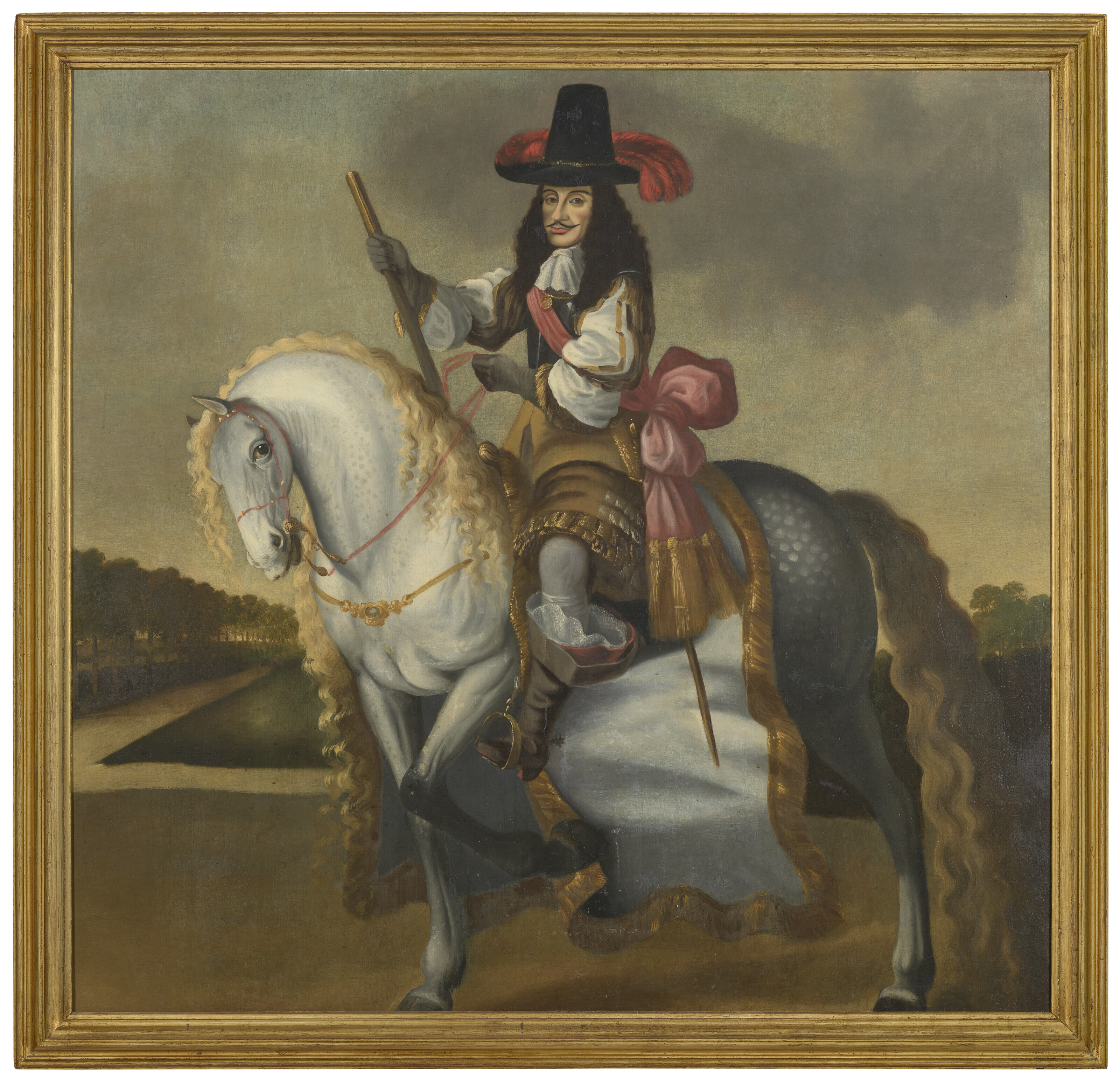 Dutch School — Конный портрет короля Карла II (1630-1685), установленный на сером коне на фоне пейзажа
