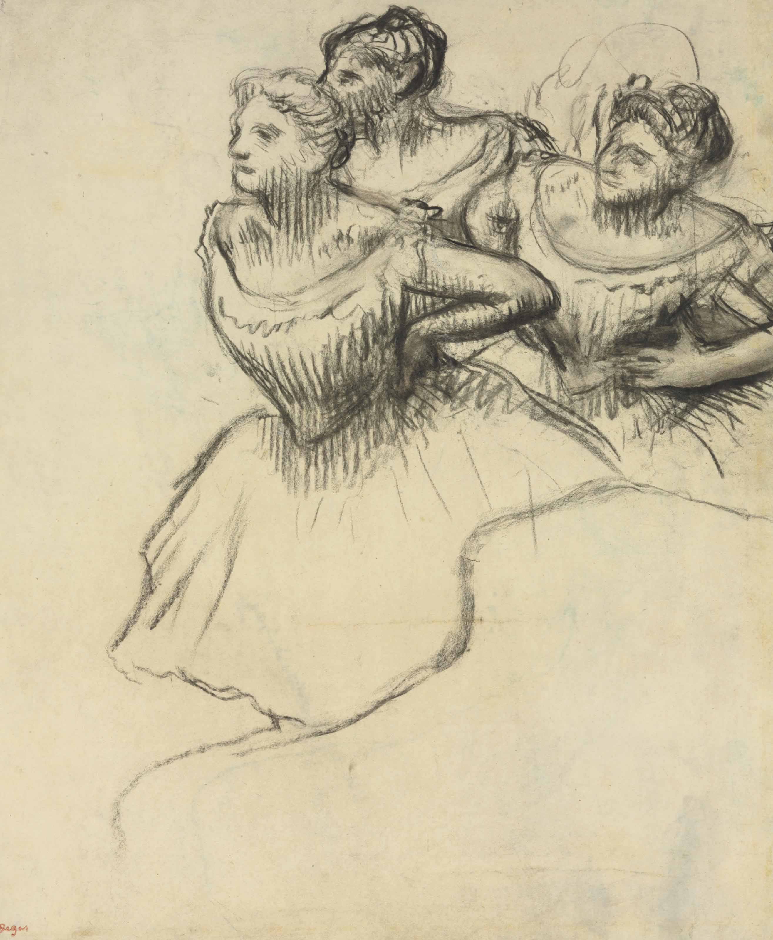 Edgar Degas — Трое танцовщиц танцуют на кулисах
