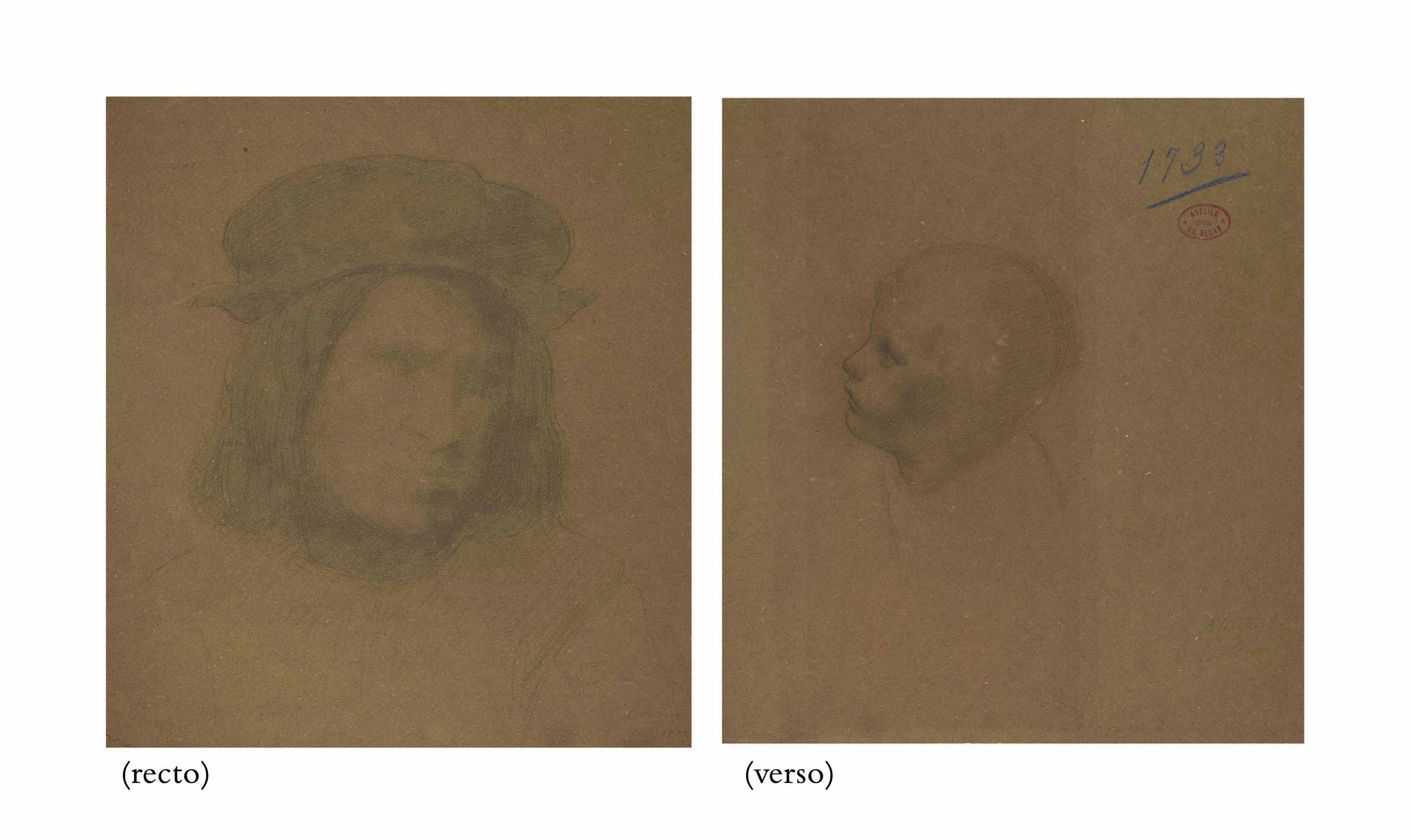 Edgar Degas — Этюд Маркантонио Франсиабиджо "Портрет молодого человека" (справа налево); этюд Леонара де Винчи "Свадьба роше" (справа налево)