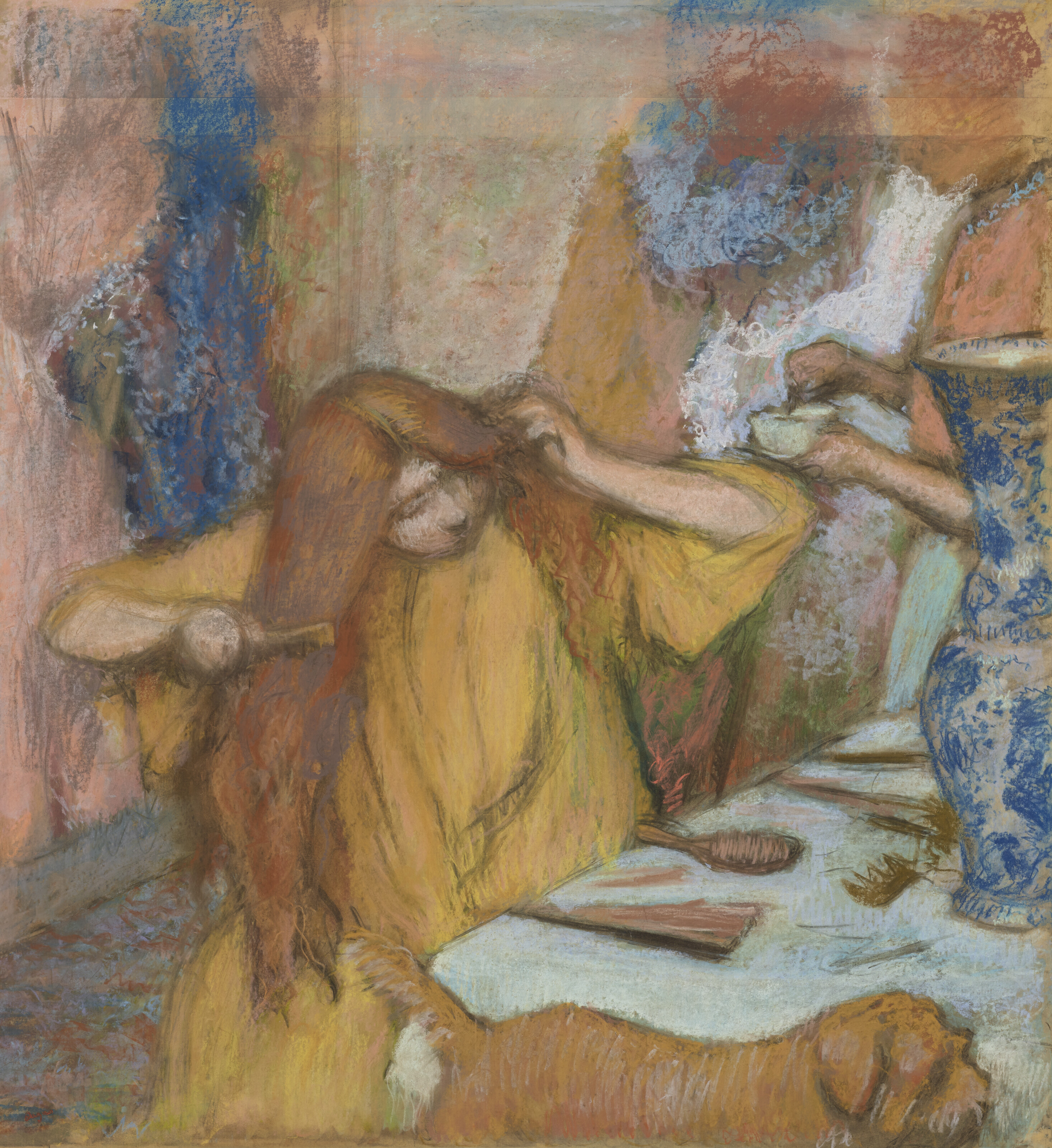 Edgar Degas — Женщина в желтом пеньюаре с прической