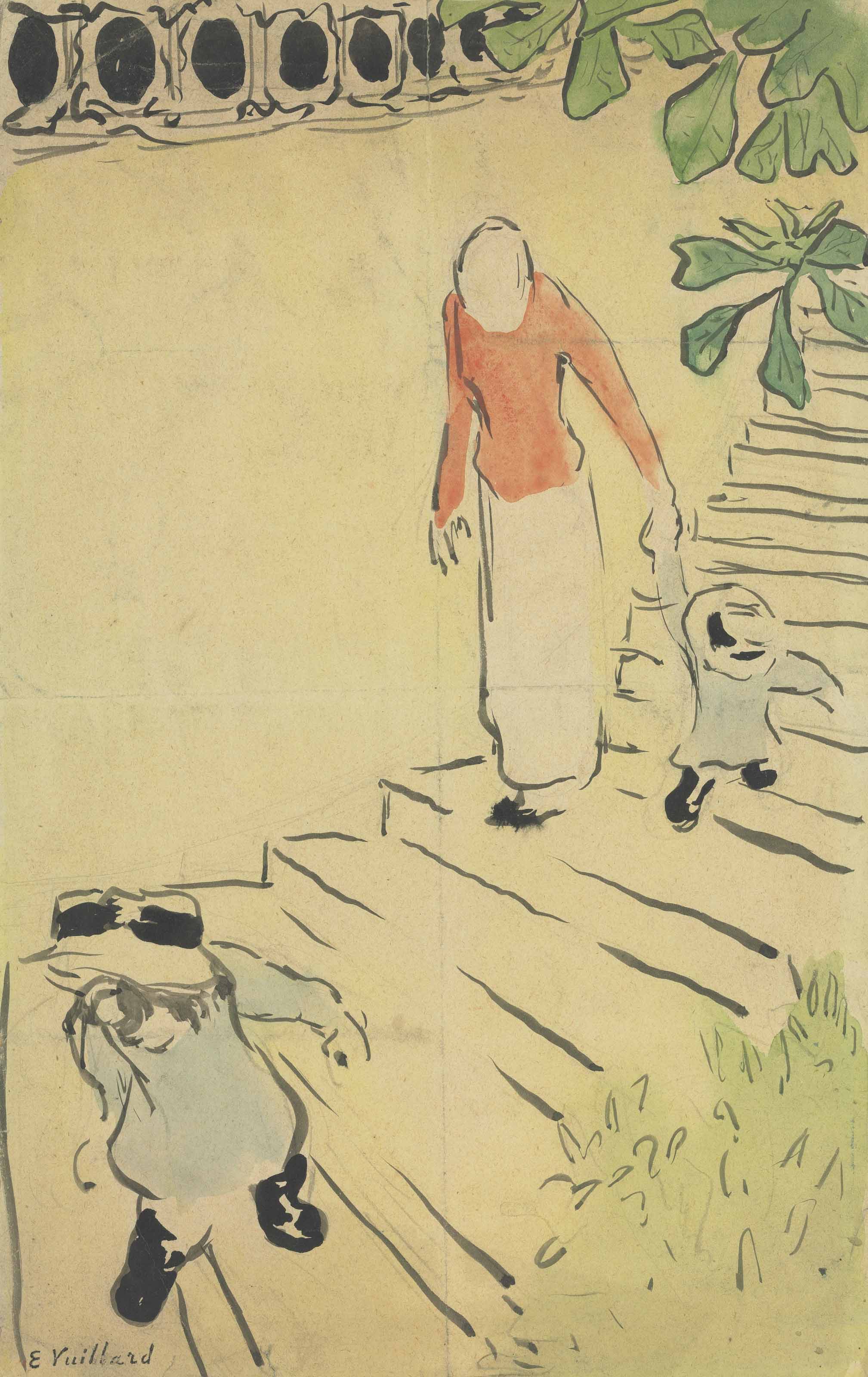 Edouard Vuillard — Потомок женщины и детей, л'эскалер на площади Святой Троицы