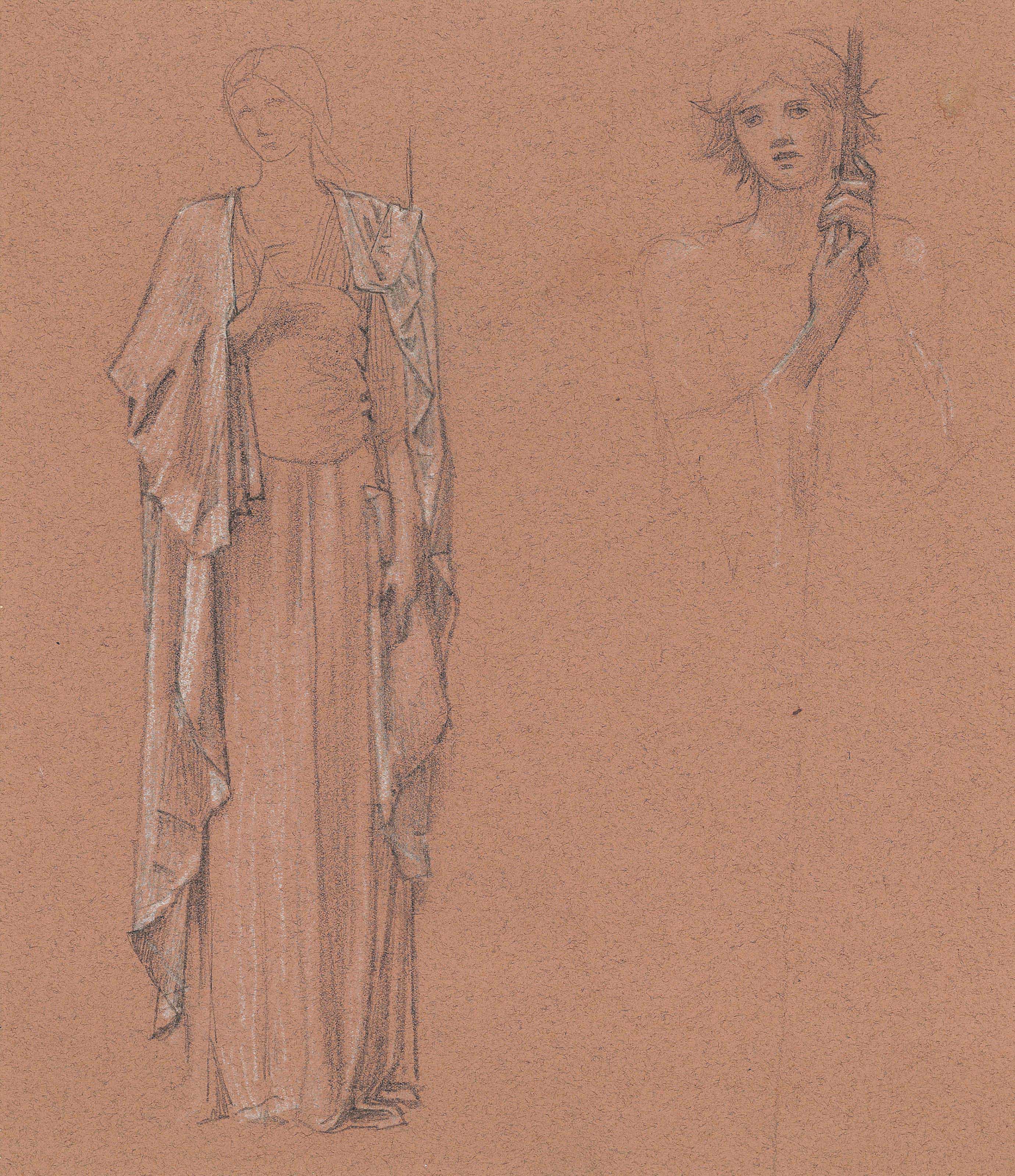 Edward Burne-Jones — Проработка женских фигур ангелов на гобелене "Подвиг сэра Галахада в сопровождении сэра Борса и сэра Персиваля", 1894