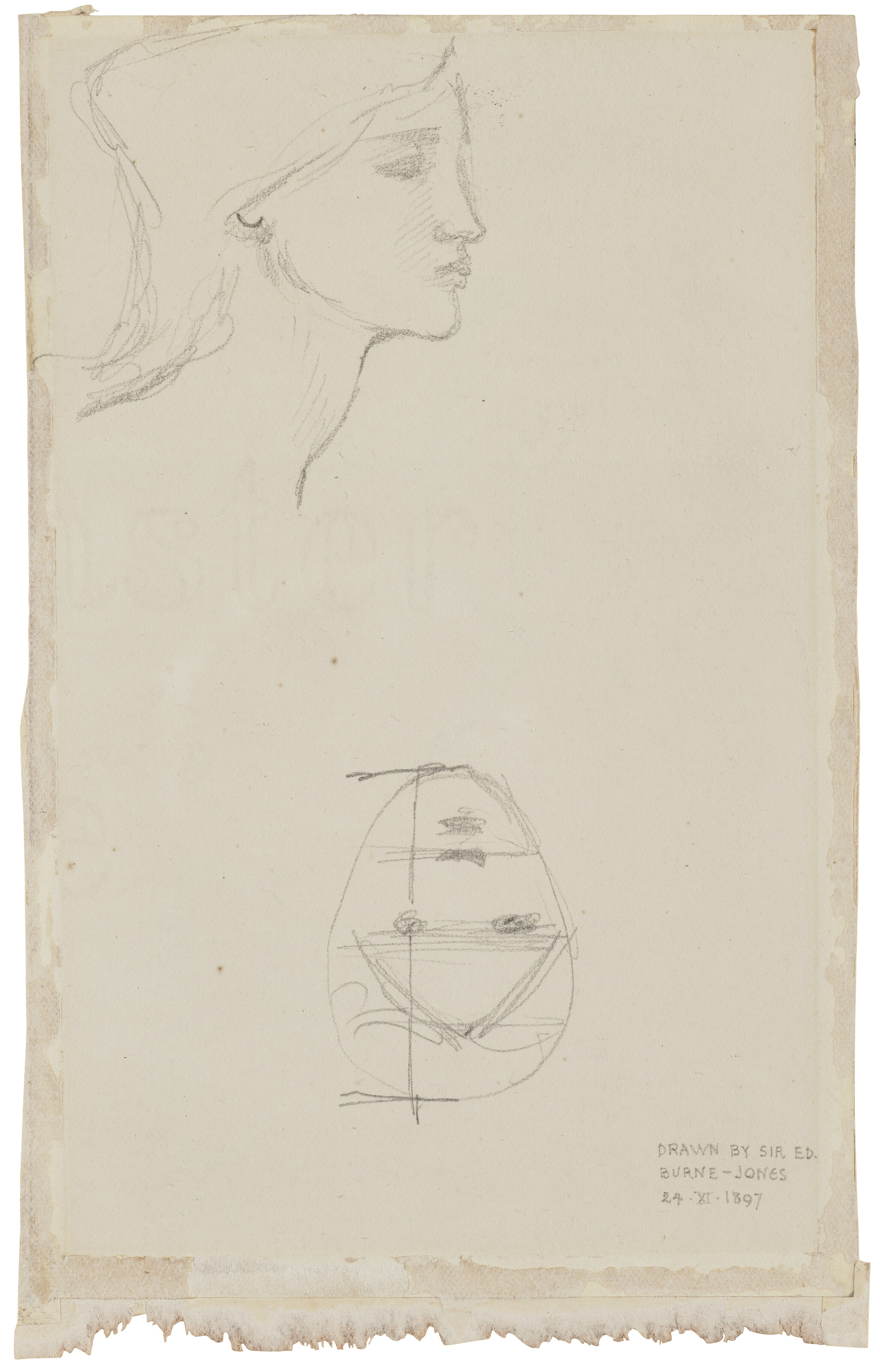 Edward Burne-Jones — Этюд обнаженного мужчины, видимого сзади, смотрящего вверх и влево, сложившего руки в знак "Храма любви"., изображение 3