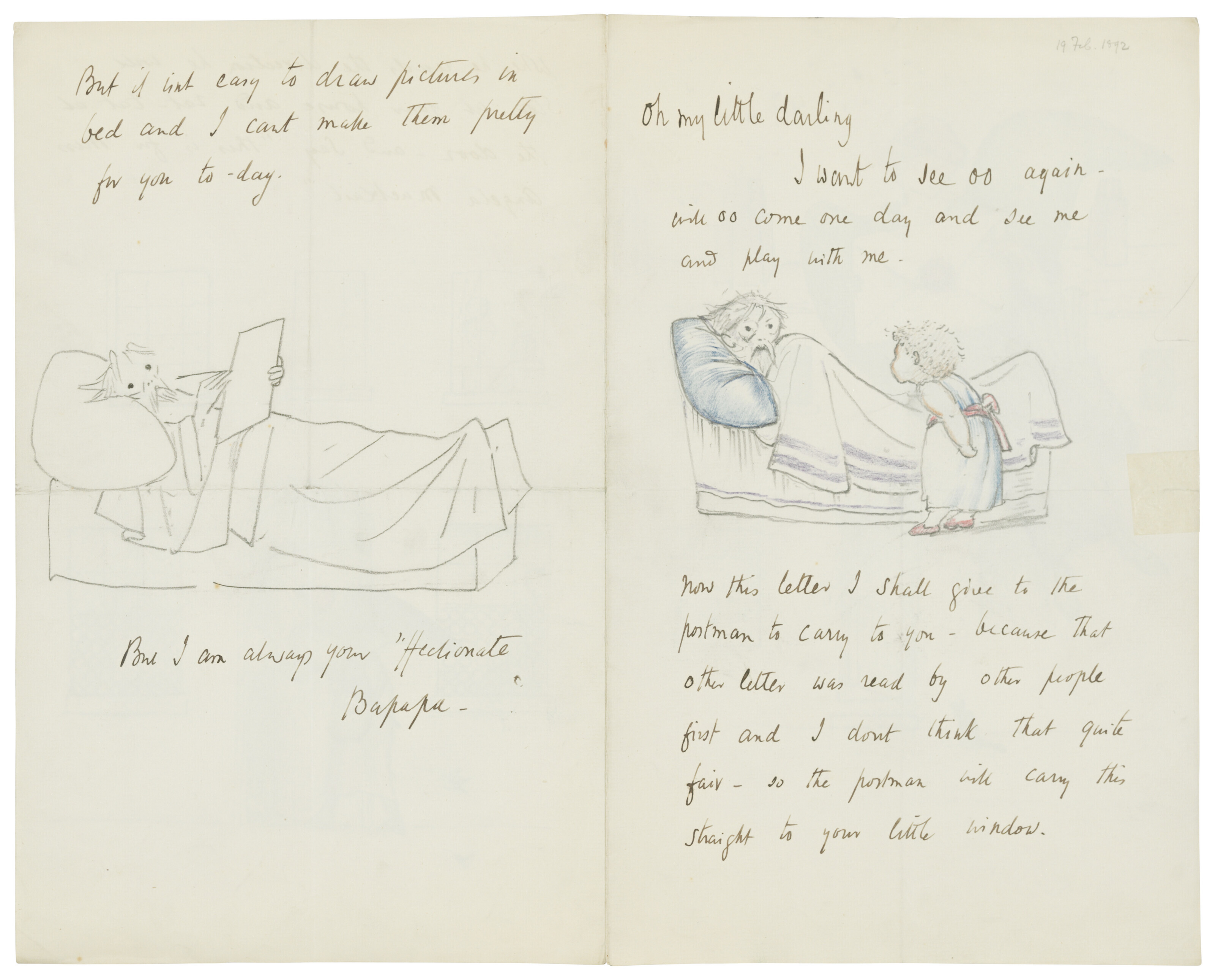 Edward Burne-Jones — 20 писем и открыток с автографами, из которых 19 иллюстрированы, внучке художника Анджеле Тиркелл (одно, по–видимому, ее матери, его дочери Маргарет), Роттингдин, Западный Кенсингтон и н.п., 14 февраля 1890 - Рождество 1893 и н. п., изображение 15