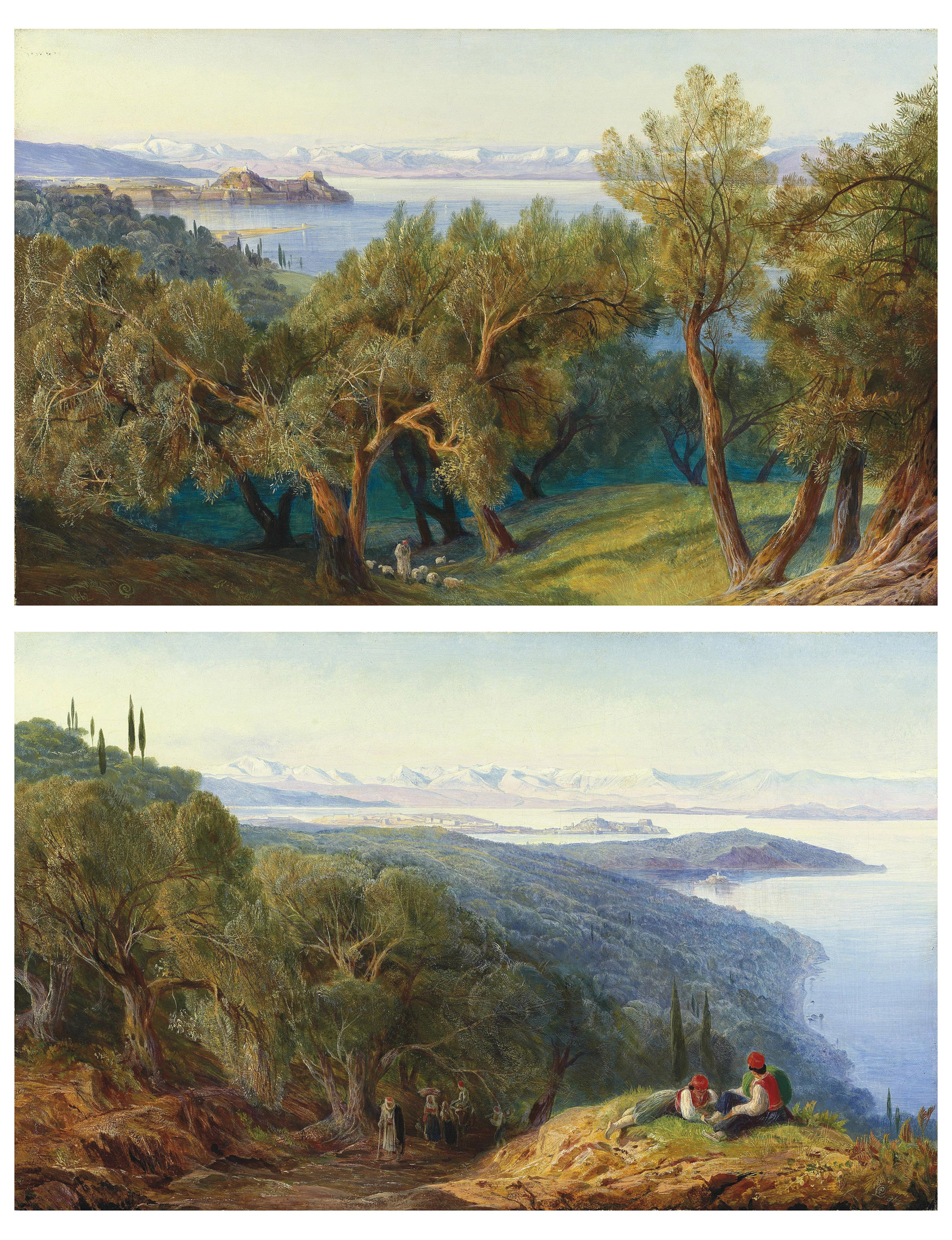 Edward Lear — На Корфу из деревни Вознесение; и на Корфу с дороги Беница, на холме Гастури