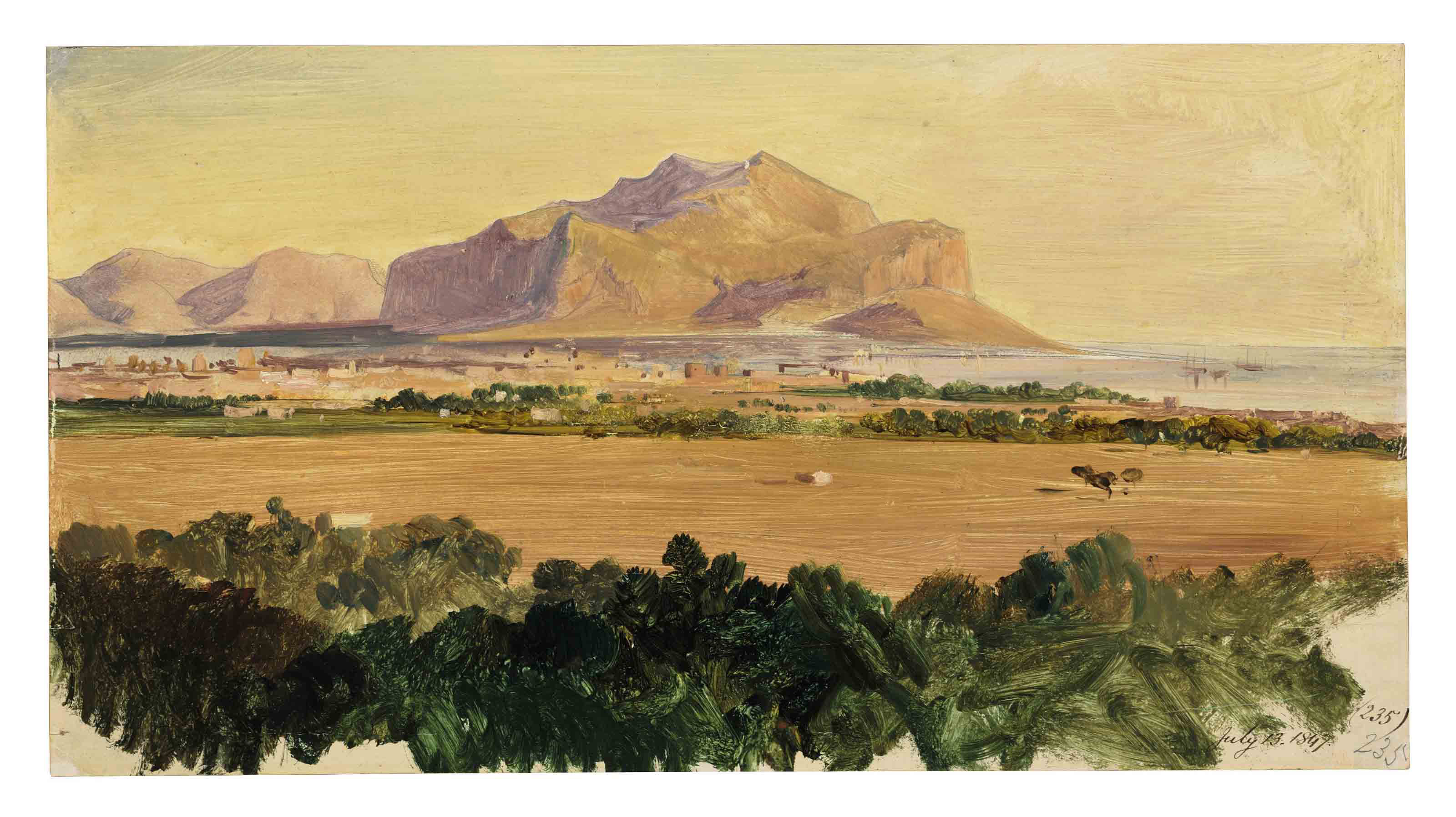 Edward Lear — Вид на Монте-Пеллегрино, Палермо, 1847 год