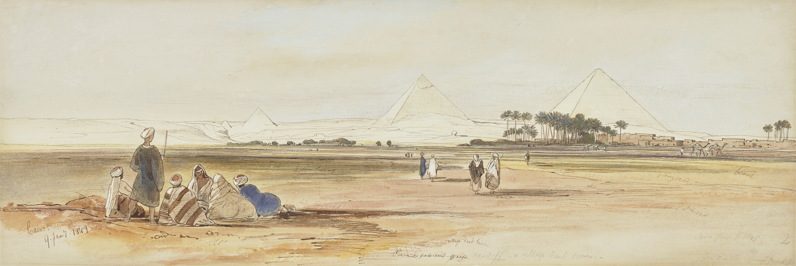 Edward Lear — Вид на Каир с пирамидами Гизы и Сфинксом вдалеке, изображение 1