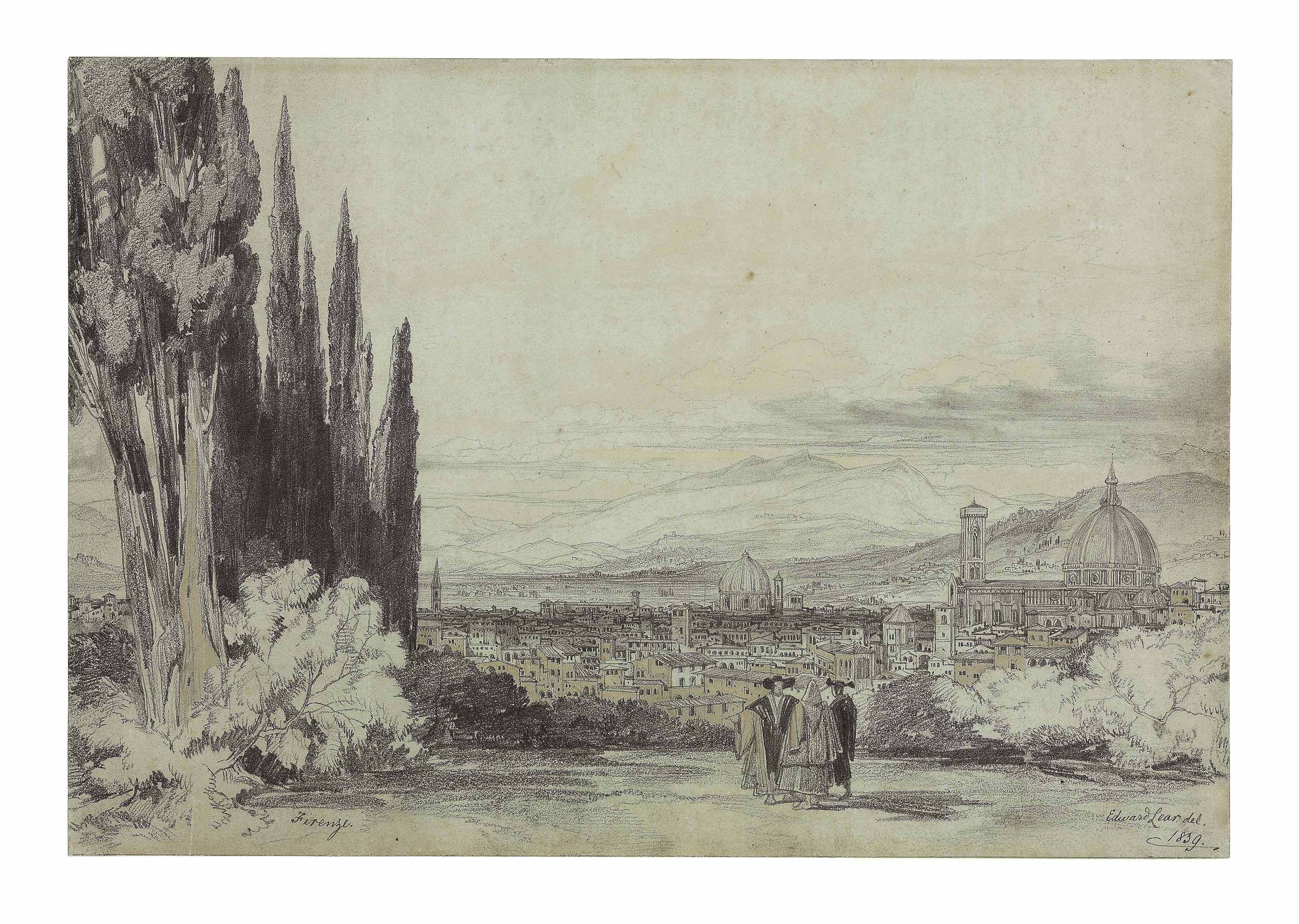 Edward Lear — Вид на Флоренцию с Кафедральным собором вдалеке