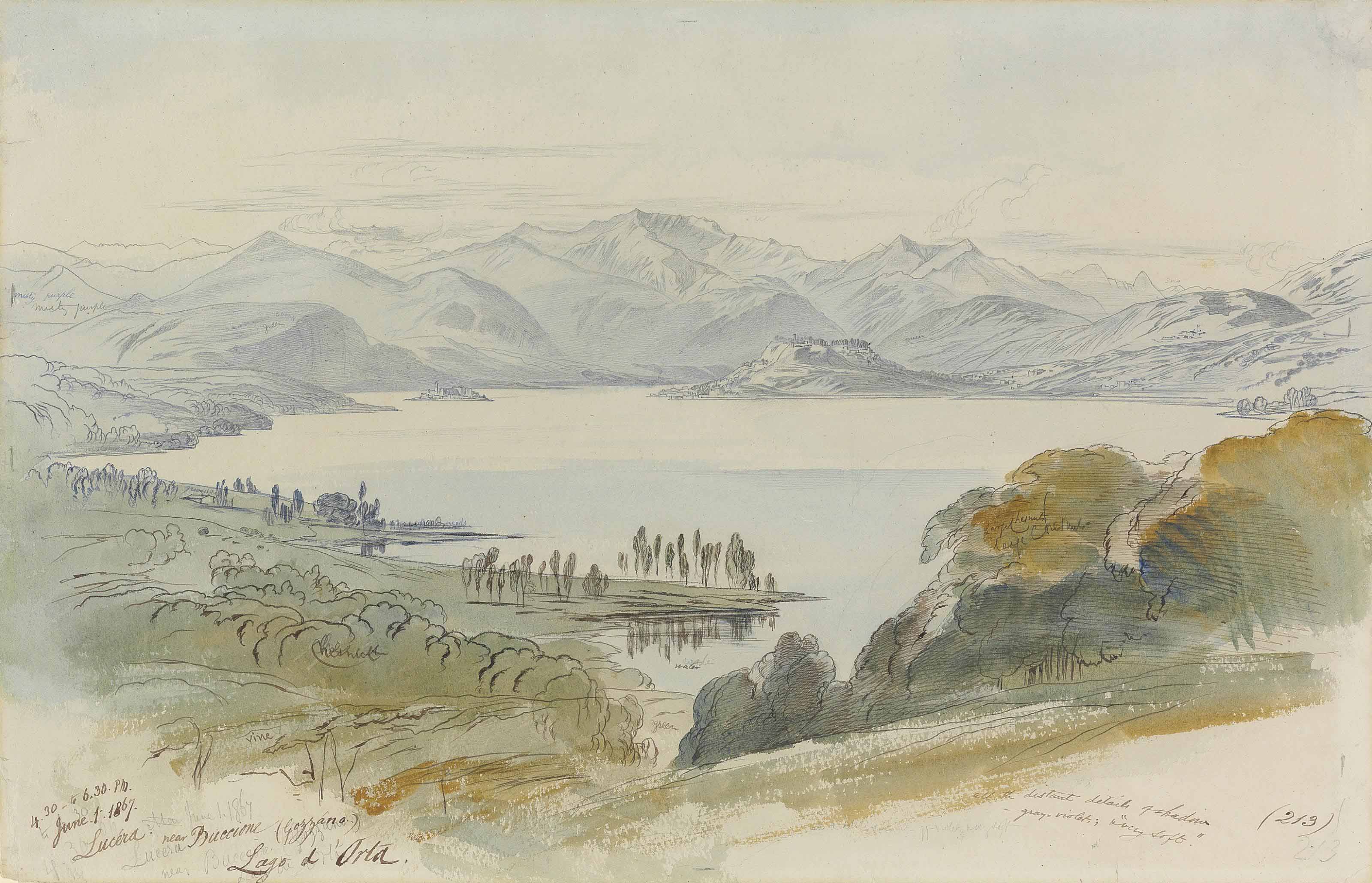 Edward Lear — Вид на Буччоне, озеро д'Орта, Новара, Италия