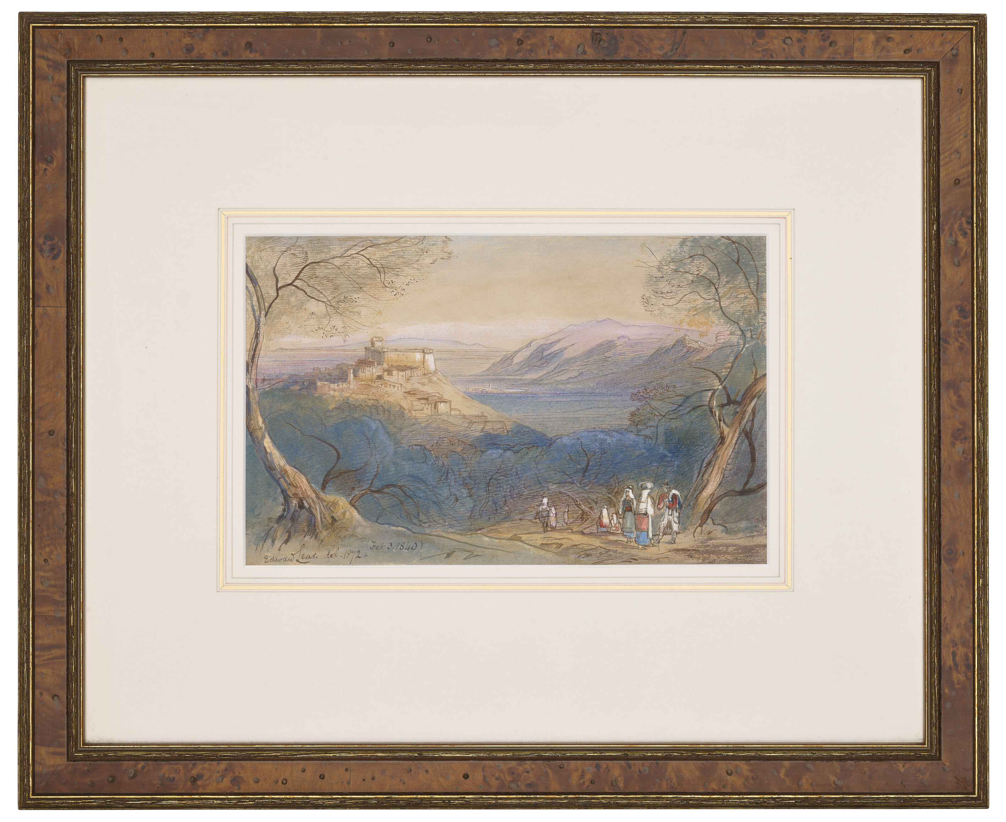 Edward Lear — Вид на замок Каэтани и расположенный на холме городок Сермонета, Лацио, Италия, изображение 2
