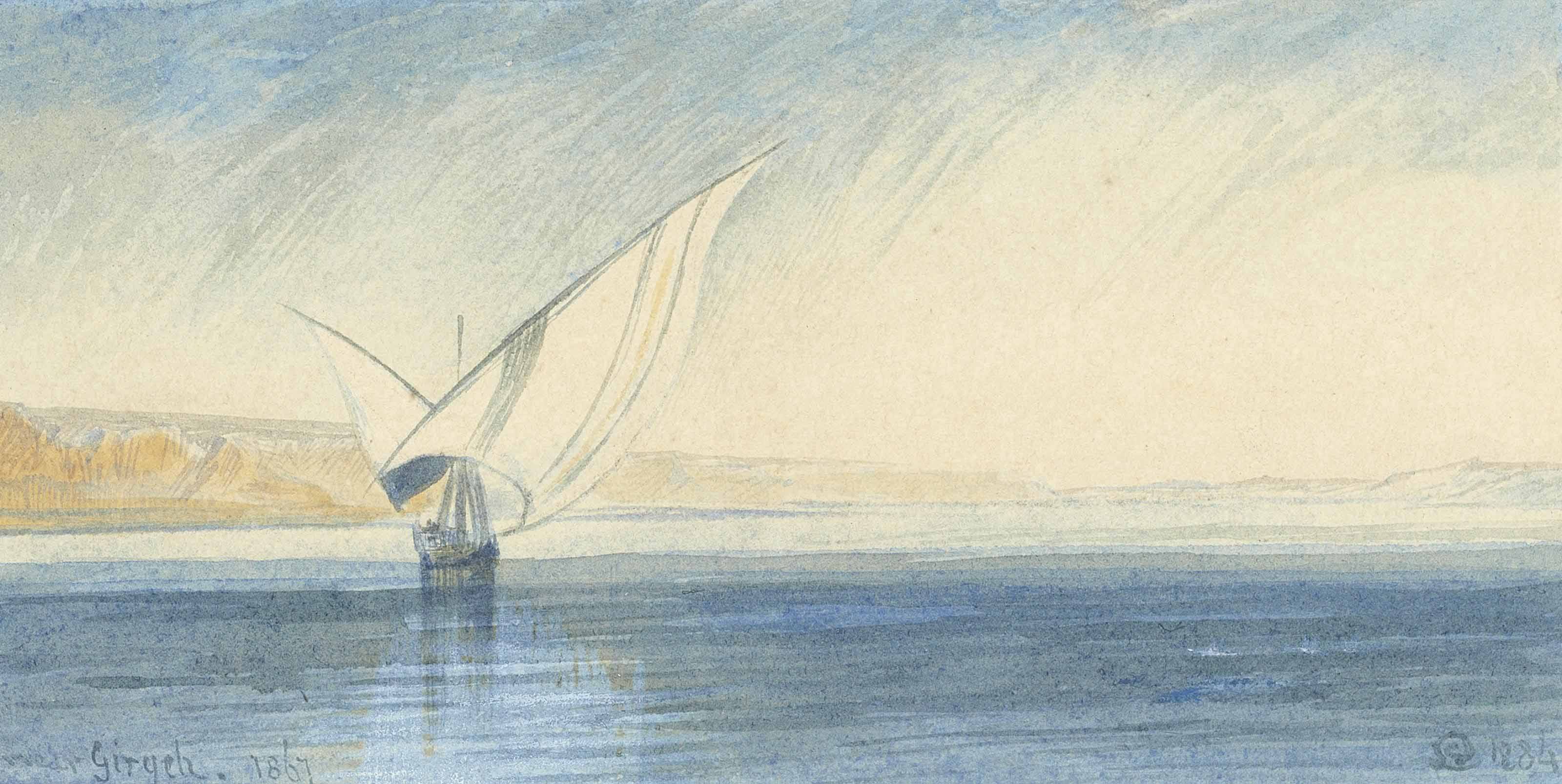 Edward Lear — Фелюга на Ниле, недалеко от Гирдже, Египет