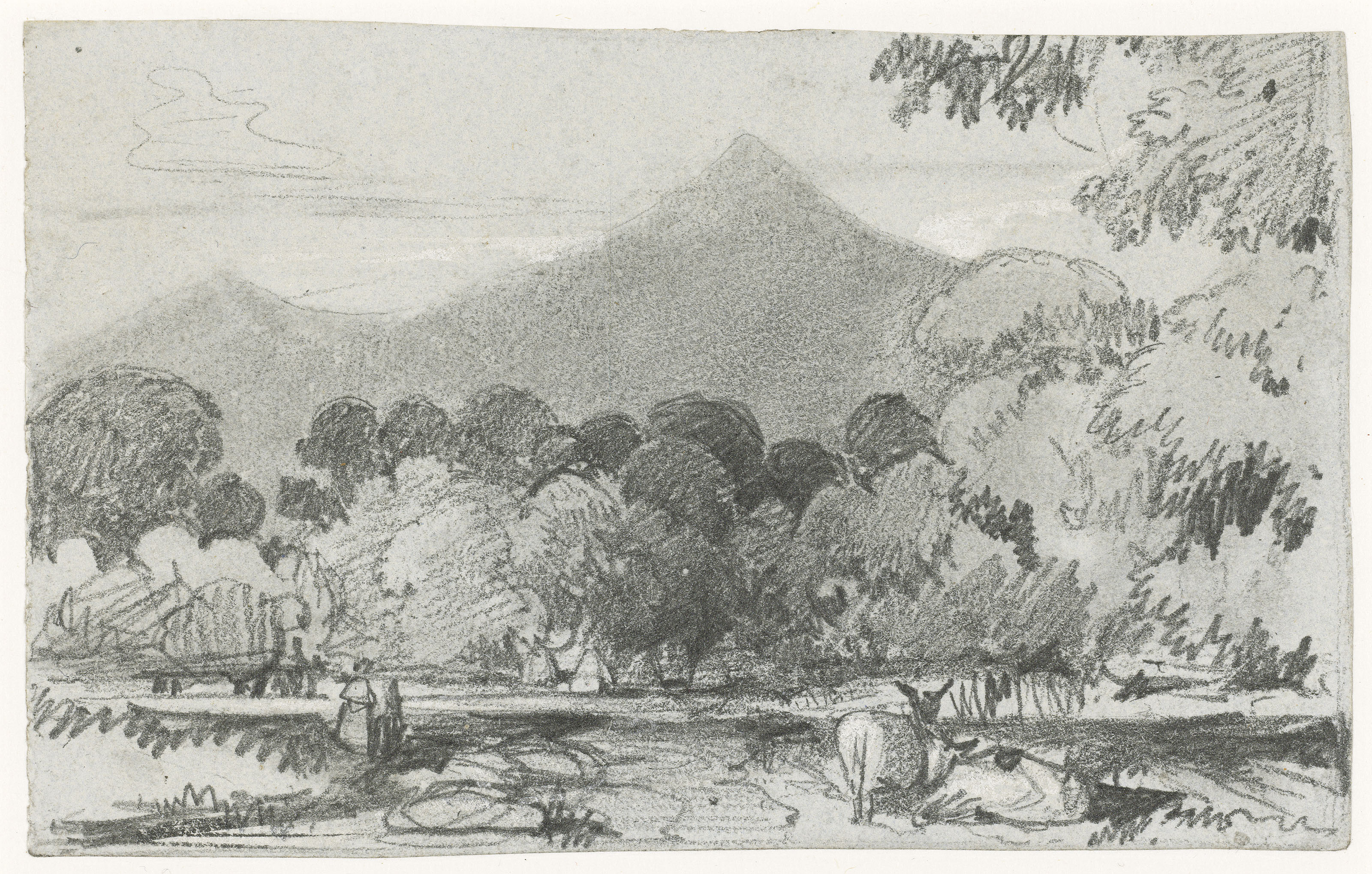 Edward Lear — Пять видов в графстве Уиклоу: Грейт и Литтл Шугарлоафс; Грейт и Литтл Шугарлоафс, снятые со скальпа; Фигуры на фоне деревьев, вероятно, во владениях Пауэрскорта; Озеро Лох-Тэй, смотрящее на север; и Брей с Маленьким Сахарным рулетом вдалеке, изображение 2