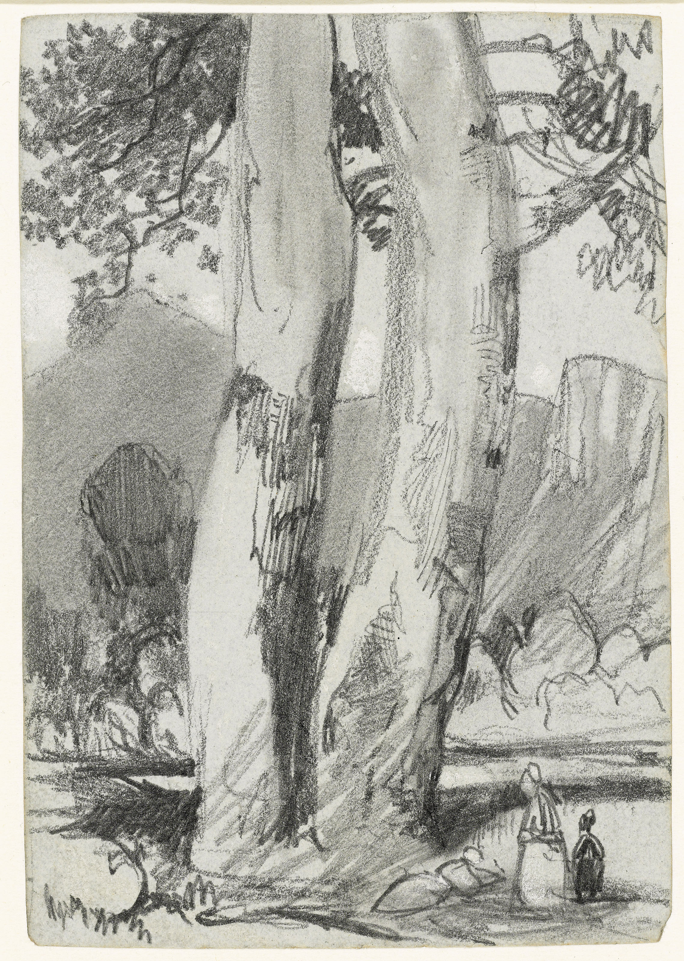 Edward Lear — Пять видов в графстве Уиклоу: Грейт и Литтл Шугарлоафс; Грейт и Литтл Шугарлоафс, снятые со скальпа; Фигуры на фоне деревьев, вероятно, во владениях Пауэрскорта; Озеро Лох-Тэй, смотрящее на север; и Брей с Маленьким Сахарным рулетом вдалеке, изображение 4