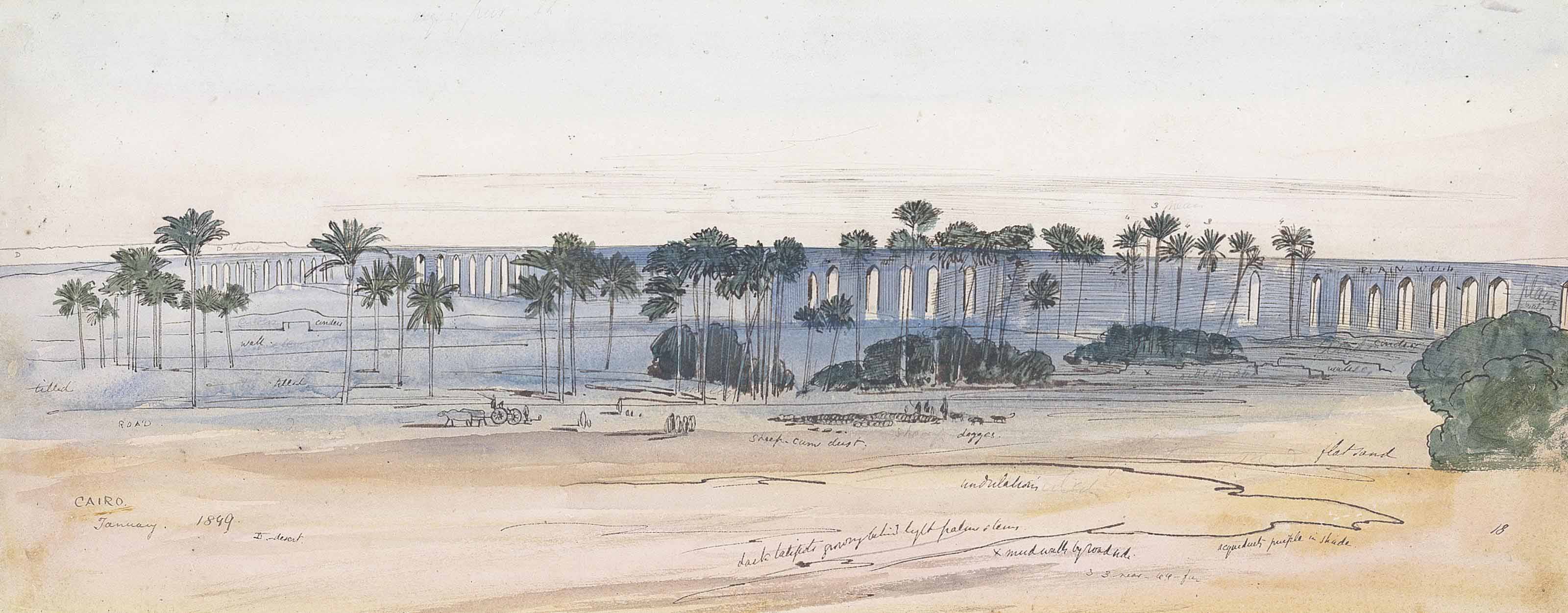 Edward Lear — Вид на акведук, Каир, Египет
