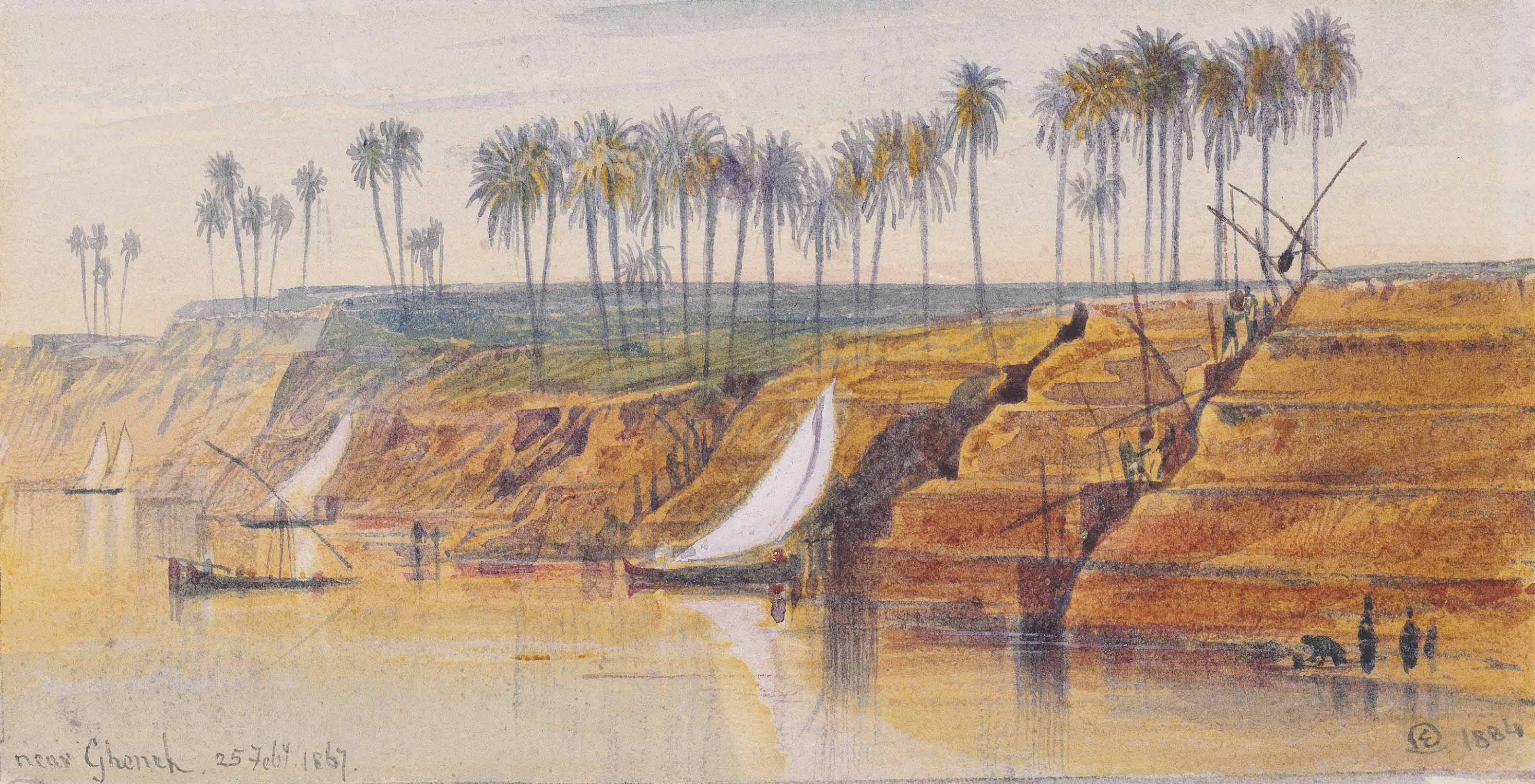 Edward Lear — Вид близ Генеха, Египет