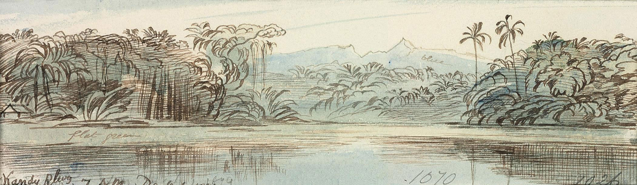 Edward Lear — Вид с железной дороги Канди на пик Адама на горизонте, Цейлон (Шри-Ланка)