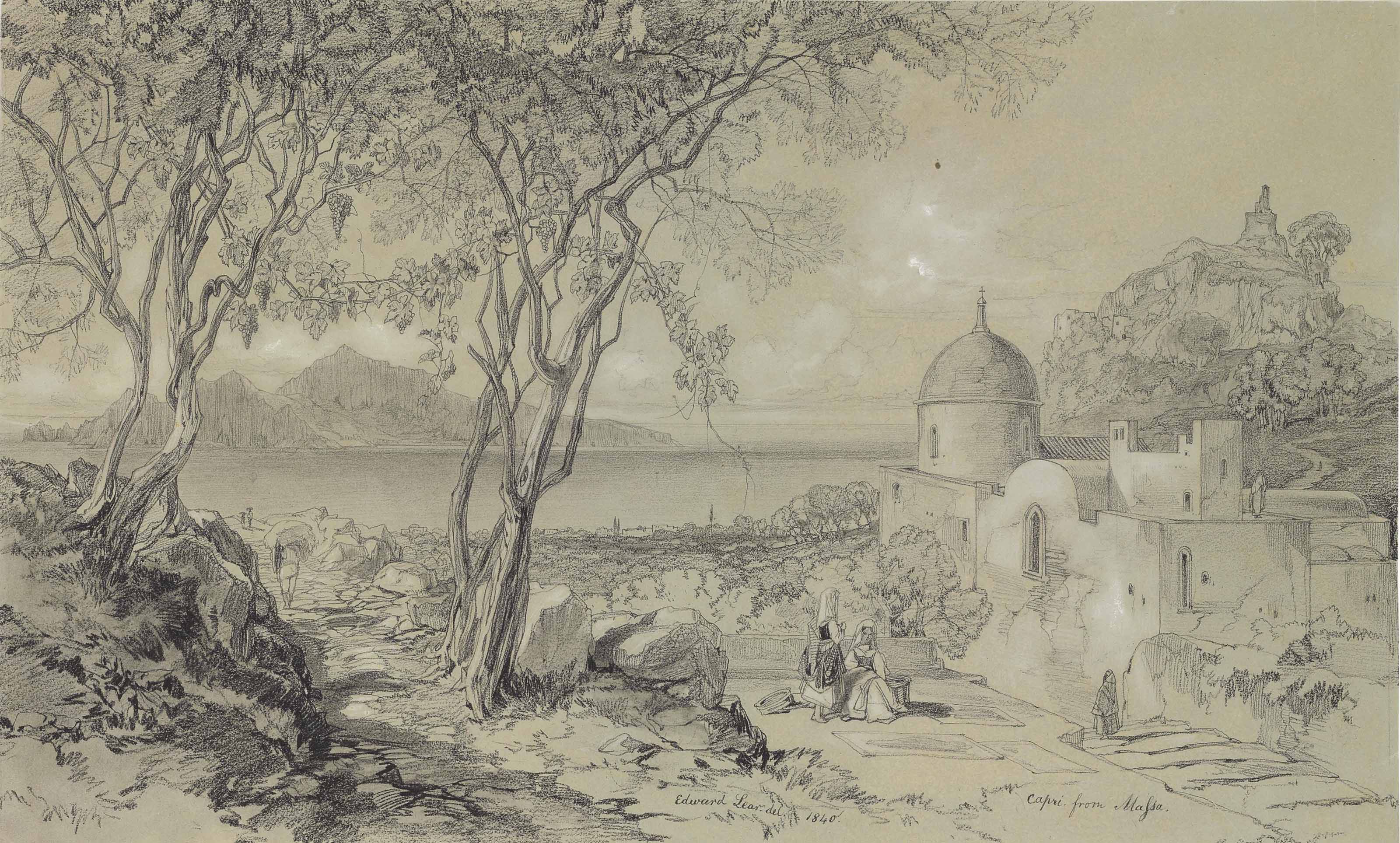 Edward Lear — Вид на Капри с другой стороны залива в Масса, Италия