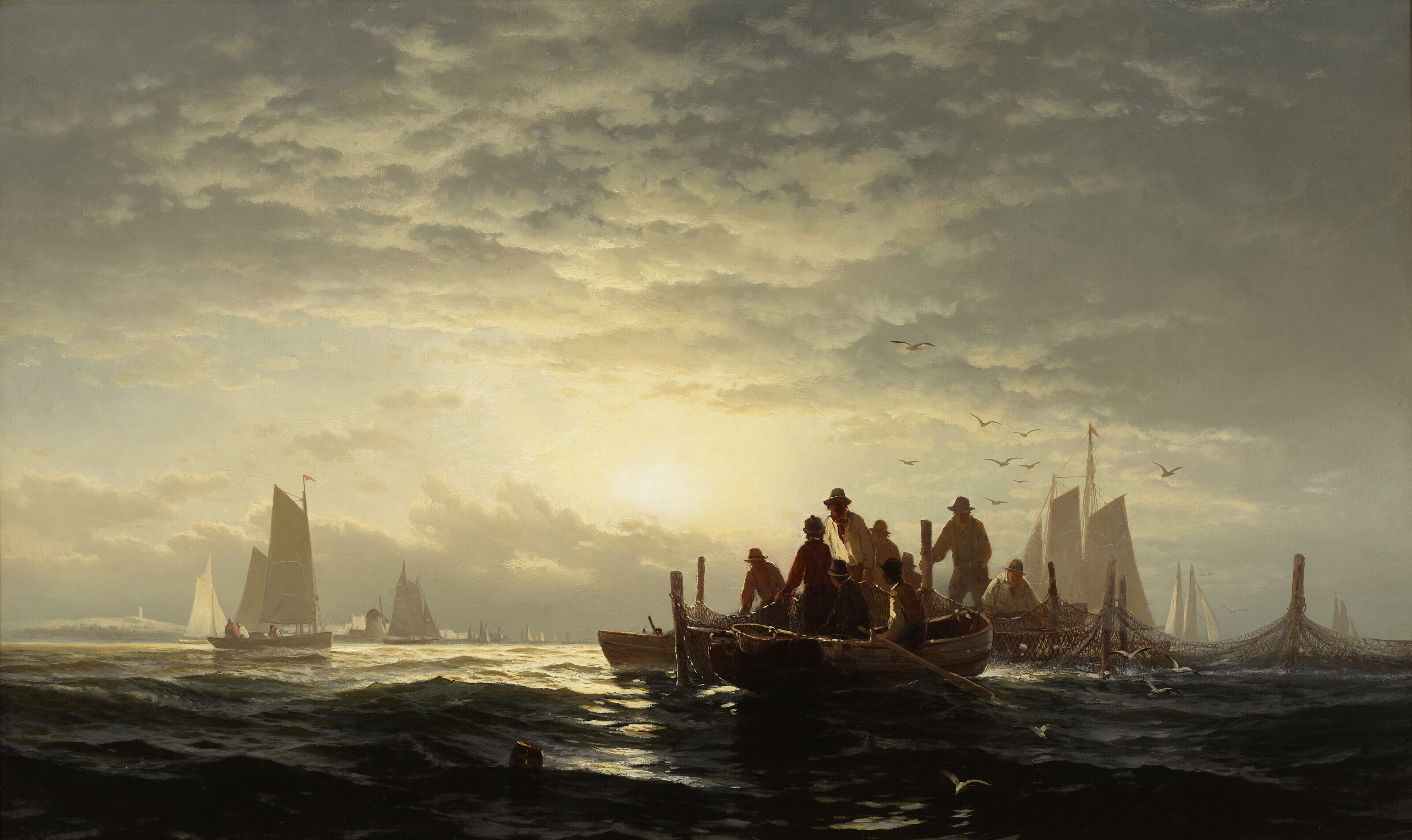 Edward Moran — Поднимаю Фишпаунд, Ориент-Бей, Лонг-Айленд, Нью-Йорк