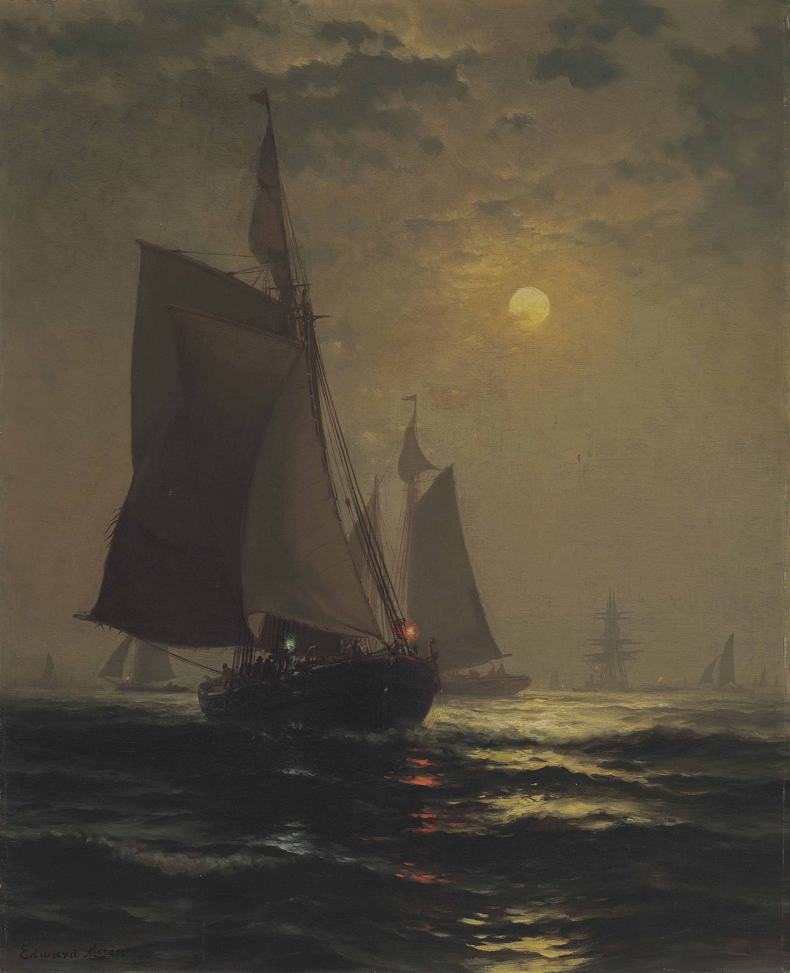 Edward Moran — Лунный свет в Нью-Йоркской гавани
