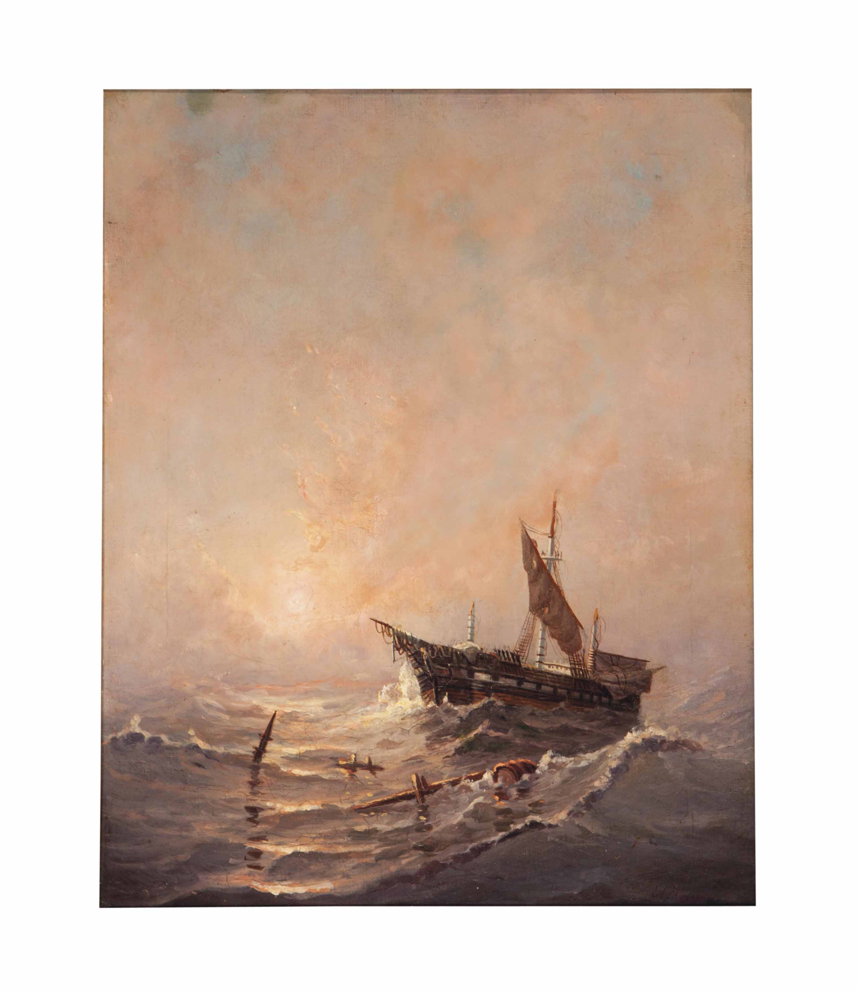 Edward Moran — Корабль среди обломков близ гавани Нью-Касла