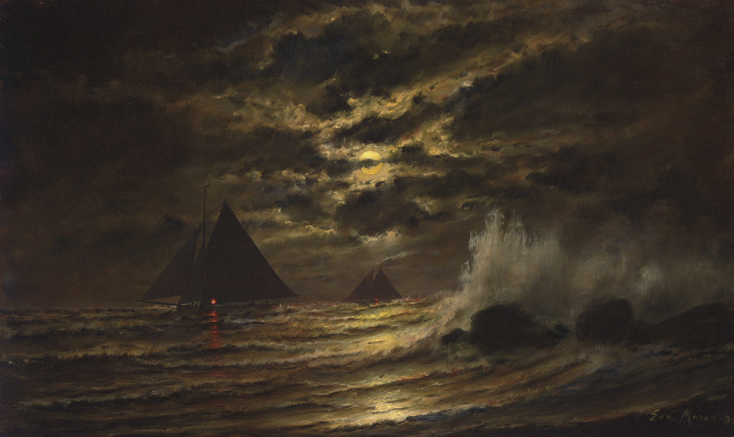 Edward Moran — Катание на лодках в Чесапикском заливе при лунном свете