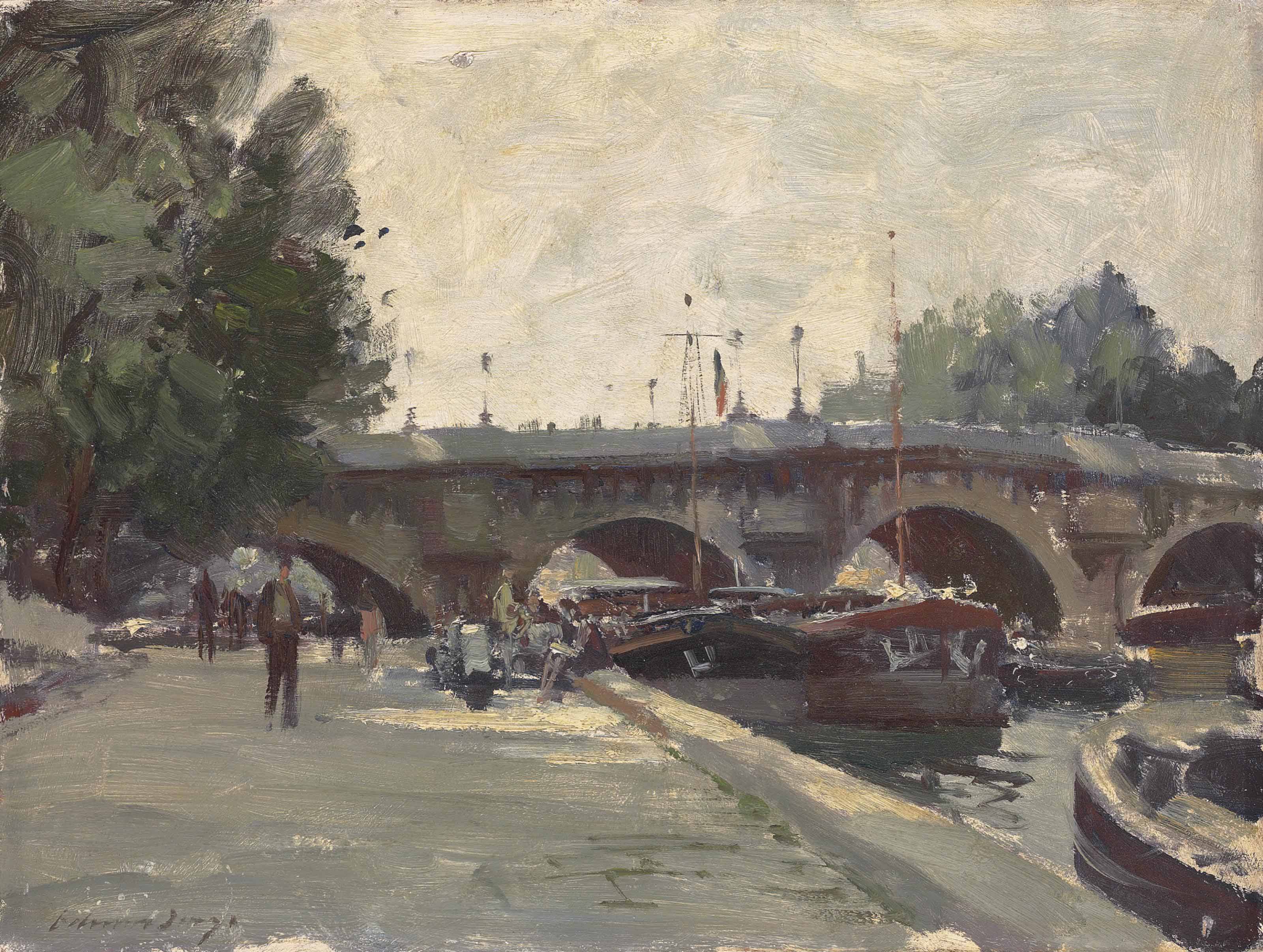 Edward Seago — Баржи у Нового моста, Париж