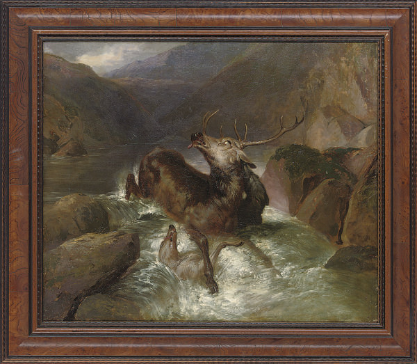 Edwin Henry Landseer — Олень и гончие в горном потоке