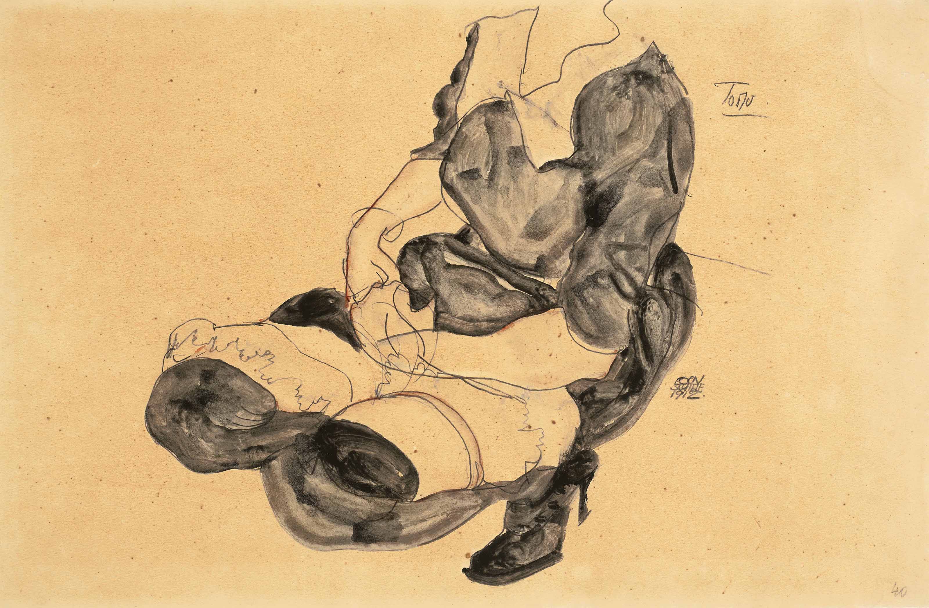 Egon Schiele — Туловище хоккеиста вайблихера (прямая сторона); нижняя часть туловища Вайблихера (обратная сторона), изображение 1
