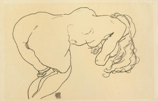 Egon Schiele — Лангхааригер Акт, ворнюбергебойгт, Рюккенансихт