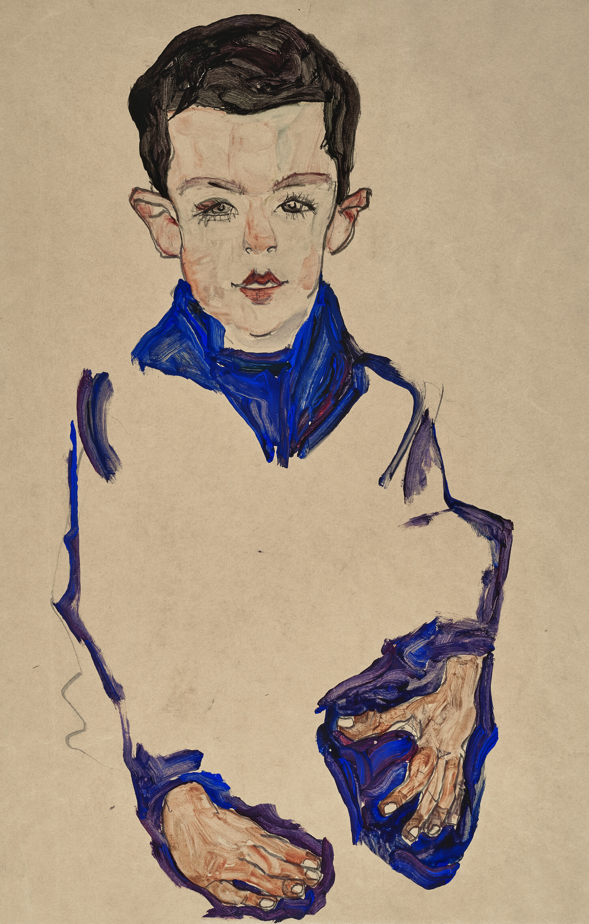 Egon Schiele — Кнабенбильднис (Герберт Райнер) (справа); Цветовая гамма для драпировки (сзади)