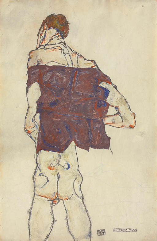 Egon Schiele — Стехендер Манн ( справа ); Либеспар ( справа )