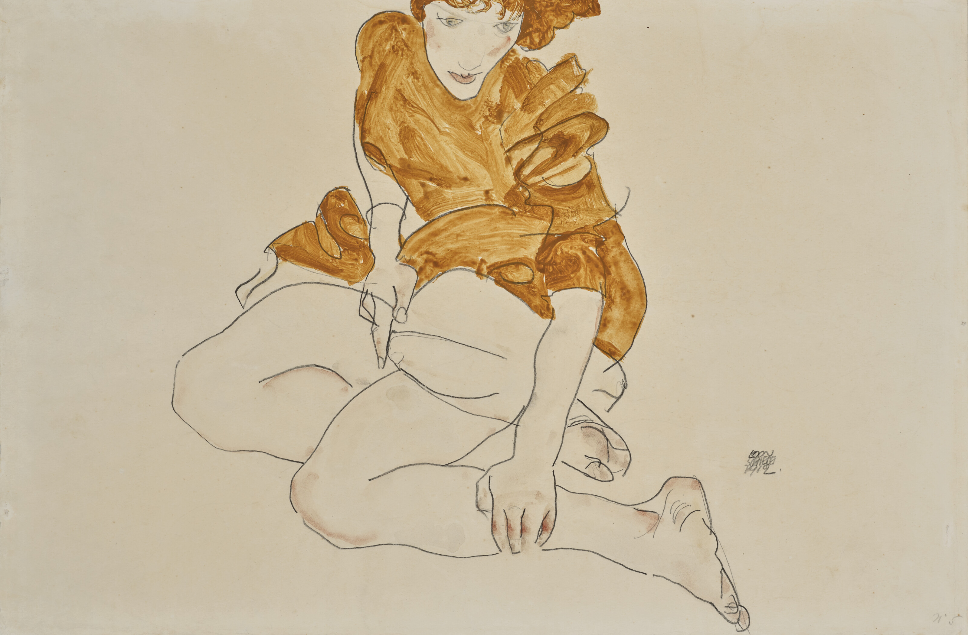 Egon Schiele — Сидящая девушка в коричневом платье (Валери Нойзил)