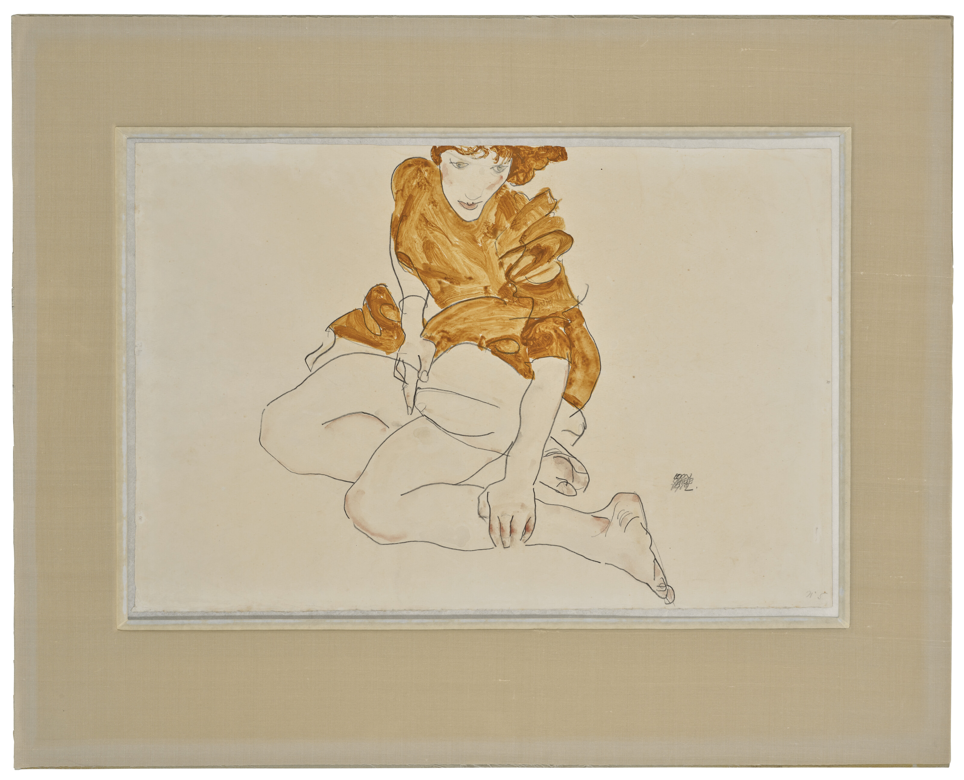Egon Schiele — Сидящая девушка в коричневом платье (Валери Нойзил), изображение 2