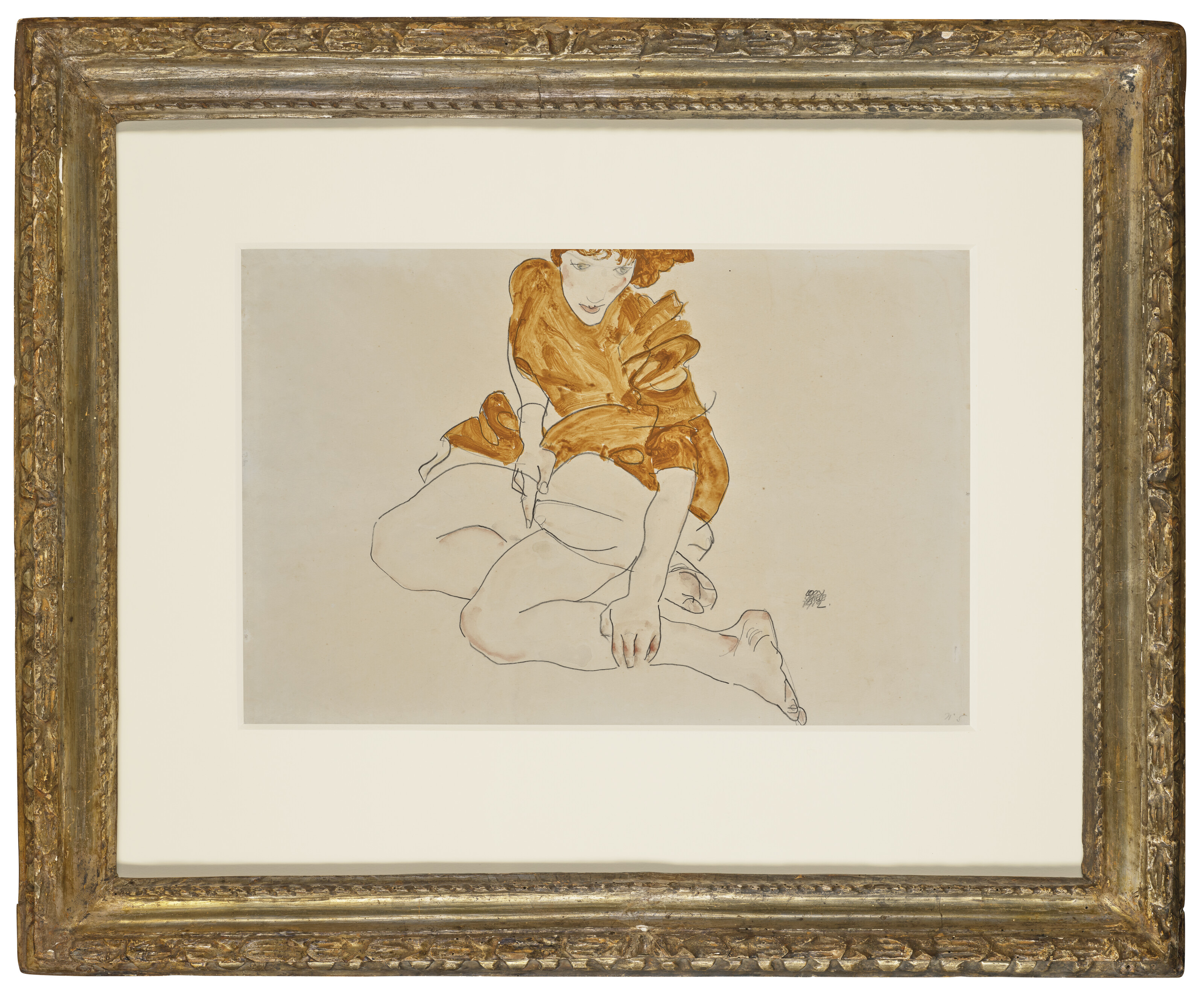 Egon Schiele — Сидящая девушка в коричневом платье (Валери Нойзил), изображение 4