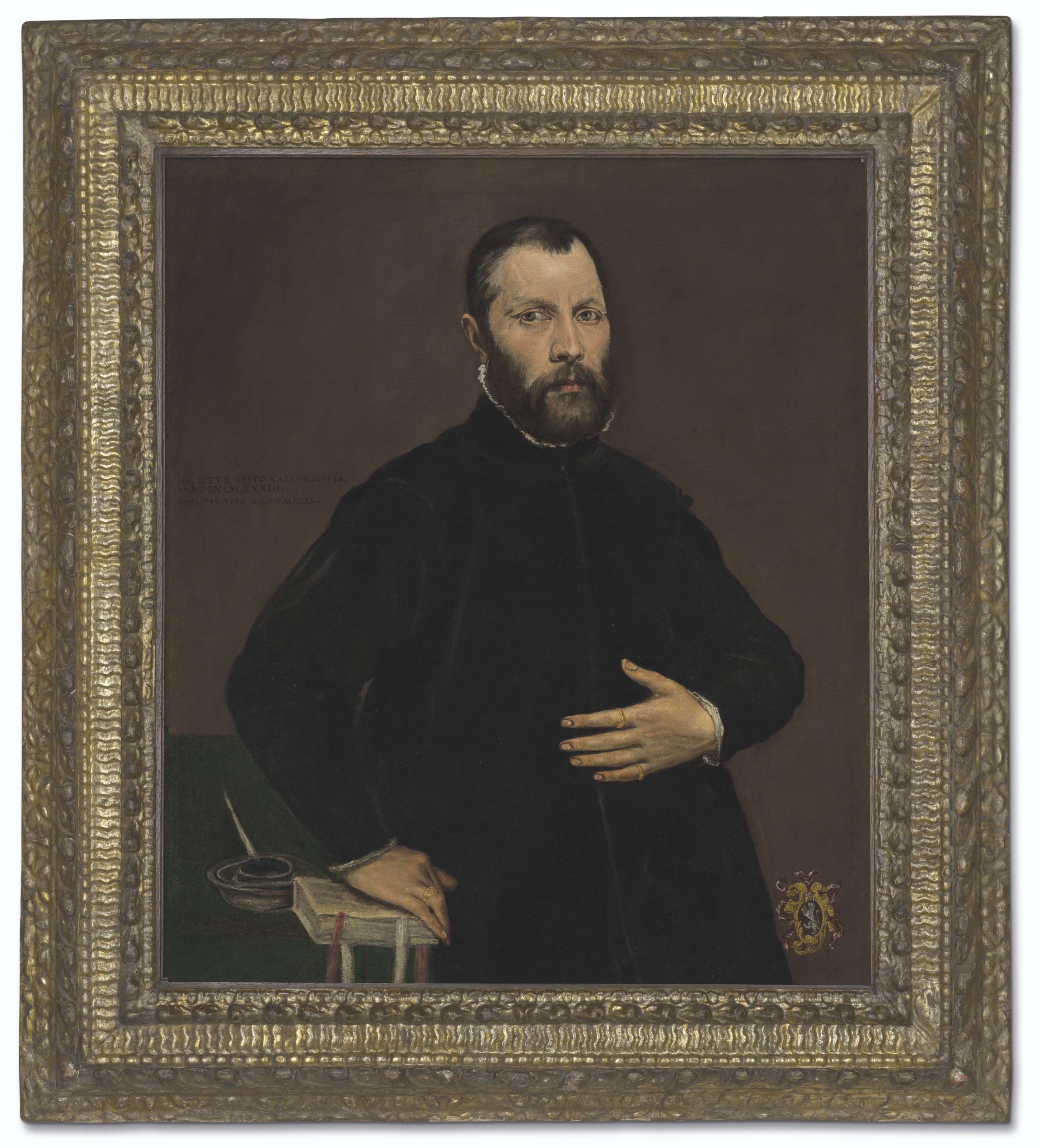 El Greco — Портрет джентльмена в полный рост, в черном, его правая рука покоится на книге, изображение 2