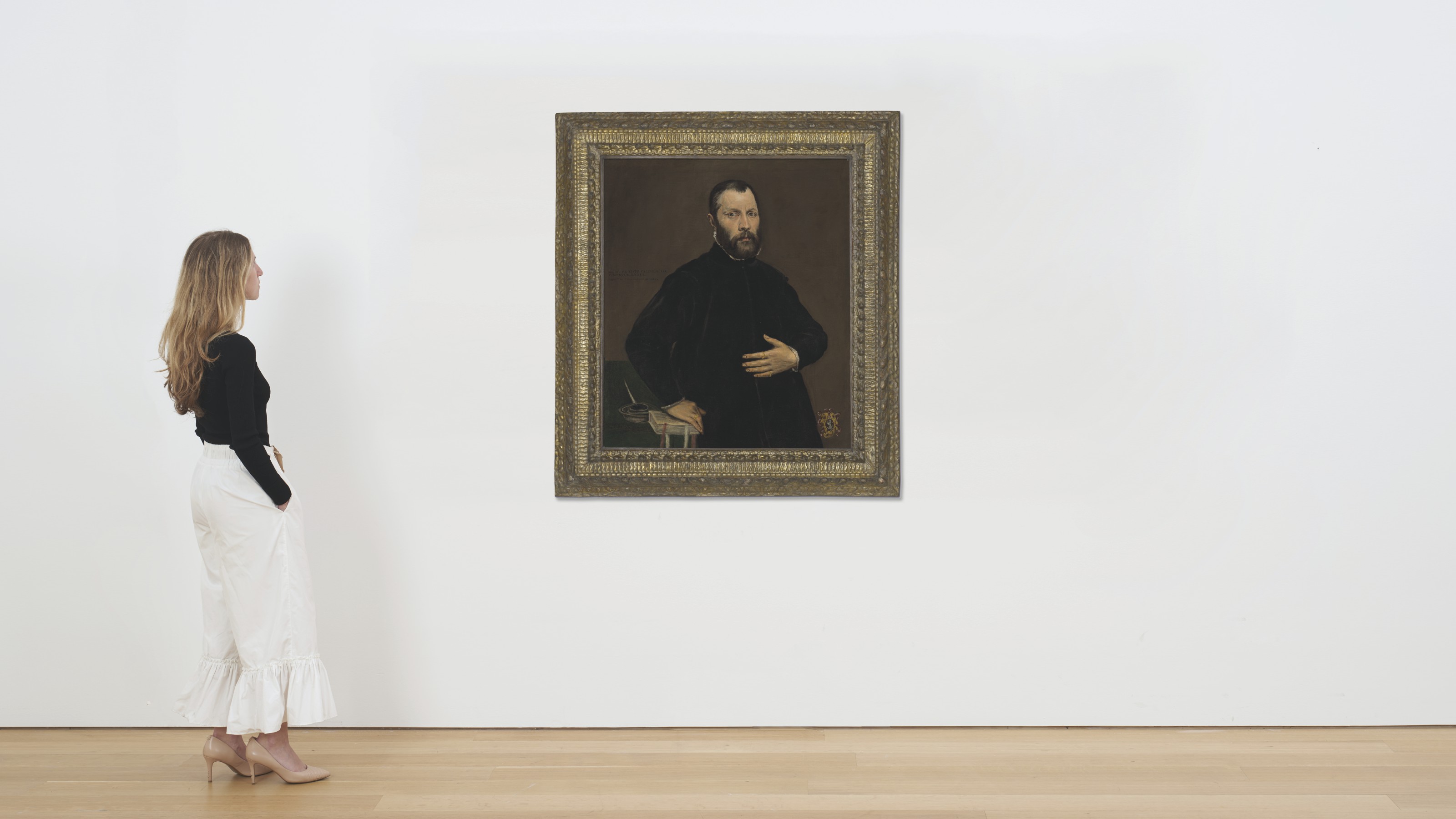 El Greco — Портрет джентльмена в полный рост, в черном, его правая рука покоится на книге, изображение 5