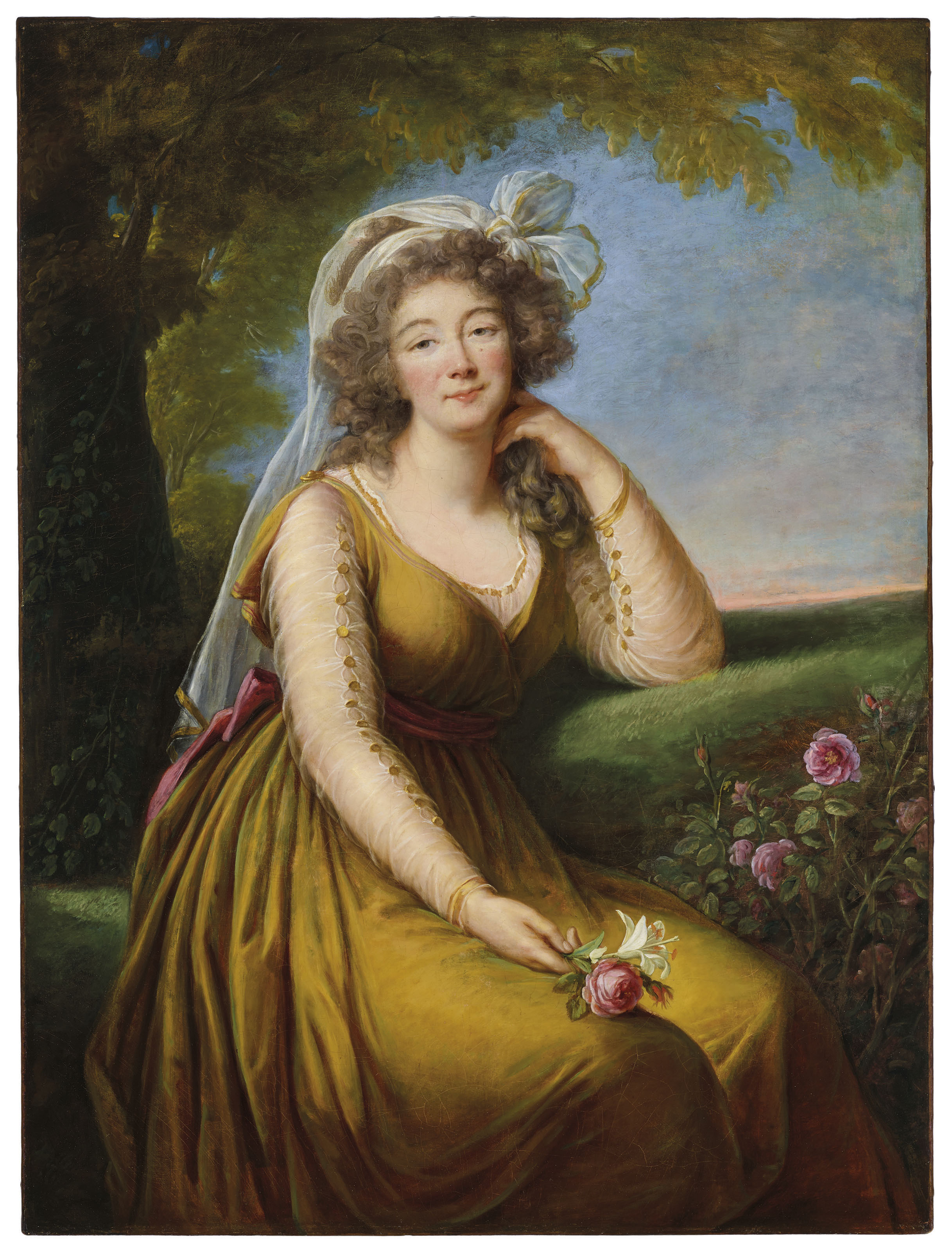 Elisabeth Louise Vigée Le Brun — Портрет мадам Дюбарри (1743-1793) в три четверти роста, сидящей на фоне пейзажа