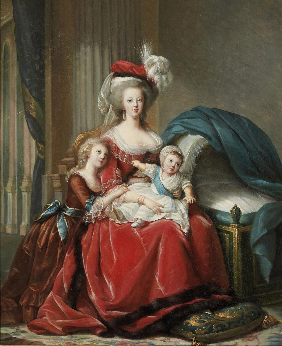 Elisabeth Louise Vigée Le Brun — Портрет Марии-Антуанетты, королевы Франции (1755-1793), в полный рост, сидящей со своими детьми Марией-Терезой (1778-1851) и Луи-Шарлем, впоследствии титулованным королем Людовиком XVII (1785-1795), в интерьере