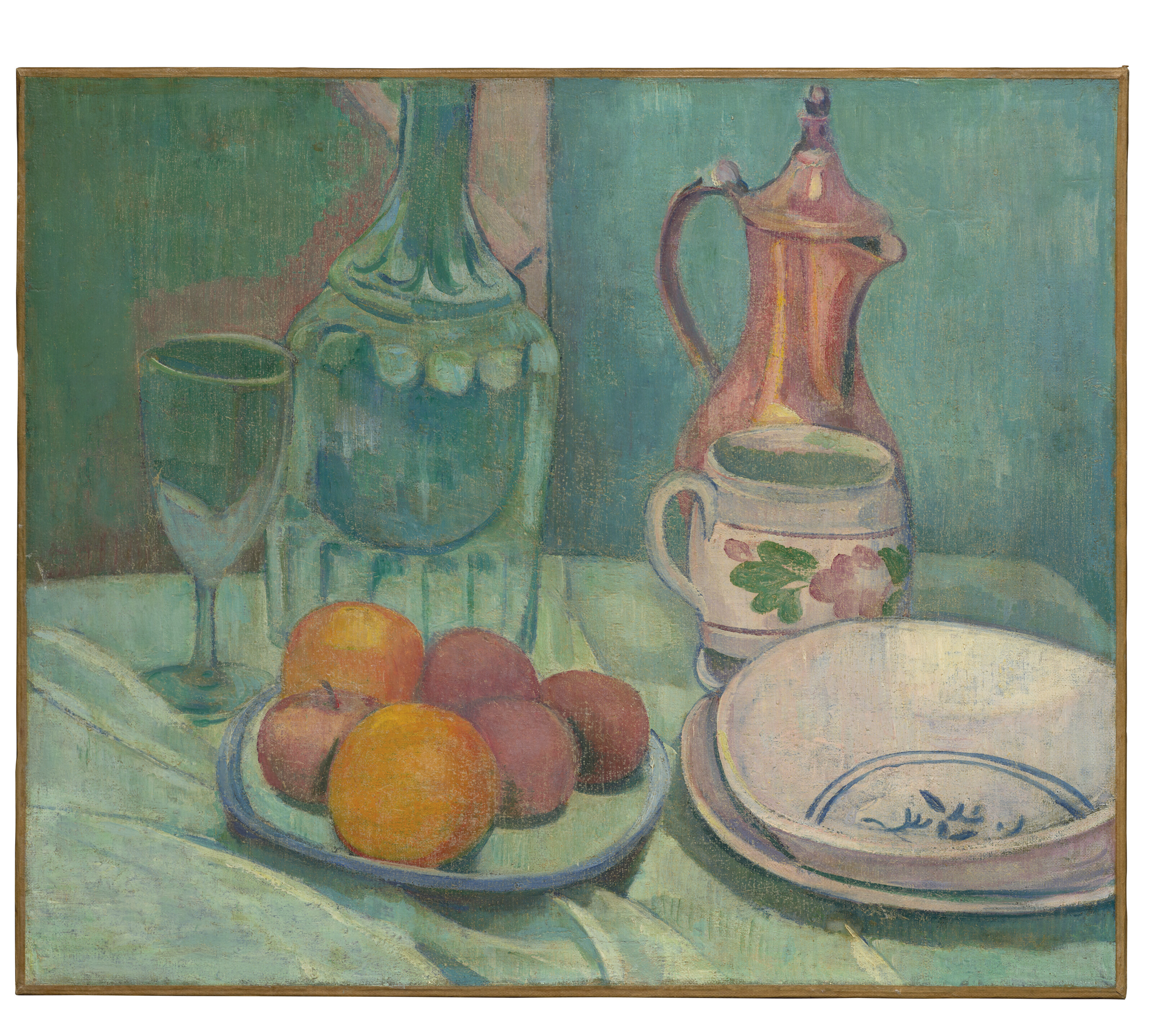 Émile Bernard — Nature morte (графин, овощи, фрукты, ассорти, блюда и кафе), изображение 2