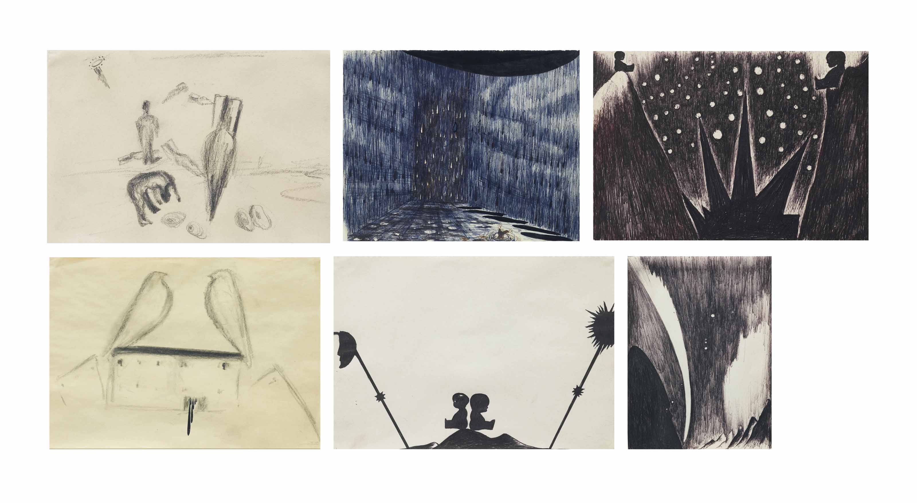 Enzo Cucchi — (i) Без названия (из серии "Сольчи д'Европа") (ii) без названия (iii) Без названия (Paysage) (iv) без названия (v) без названия (vi) Без названия