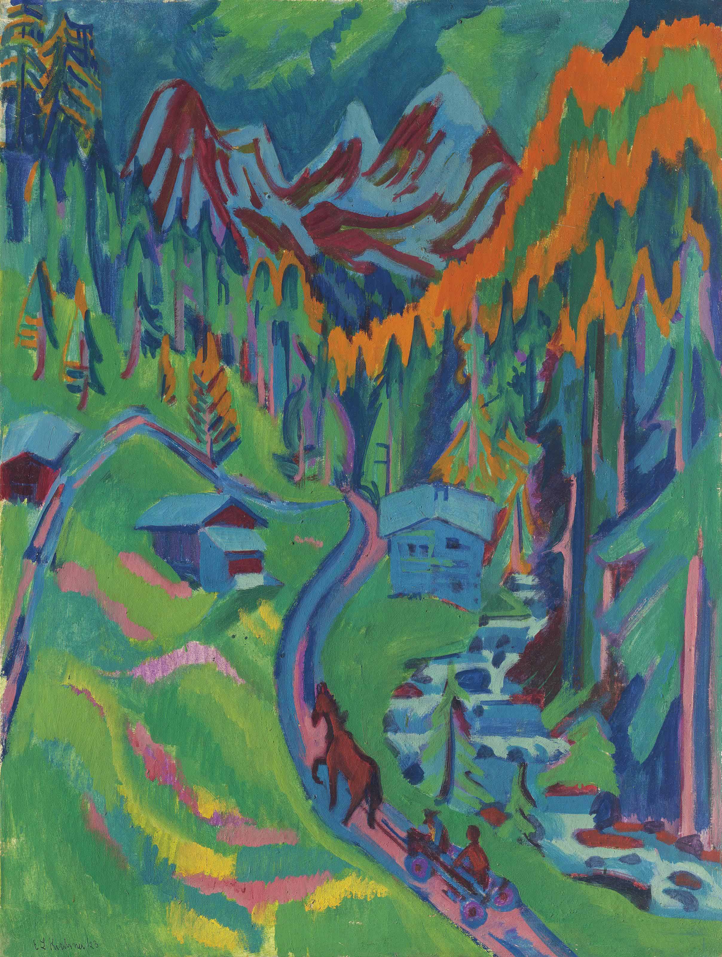 Ernst Ludwig Kirchner — Сертигвег в Соммере, 1924 / оборотная сторона: Фемарнкюсте с грюнем Химмелем, 1913