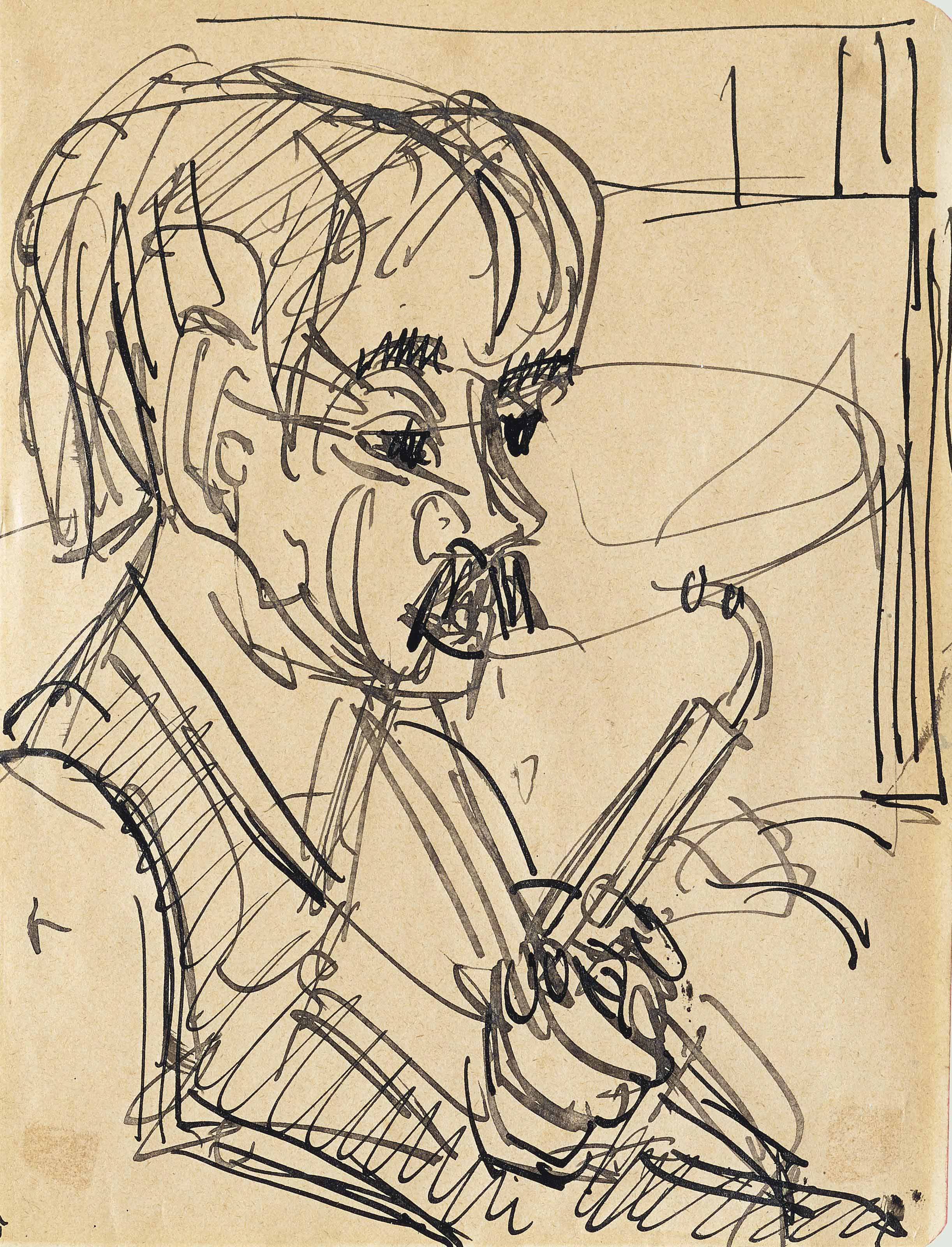Ernst Ludwig Kirchner — Бауэрнкопф мит Пфейфе, ум, 1919