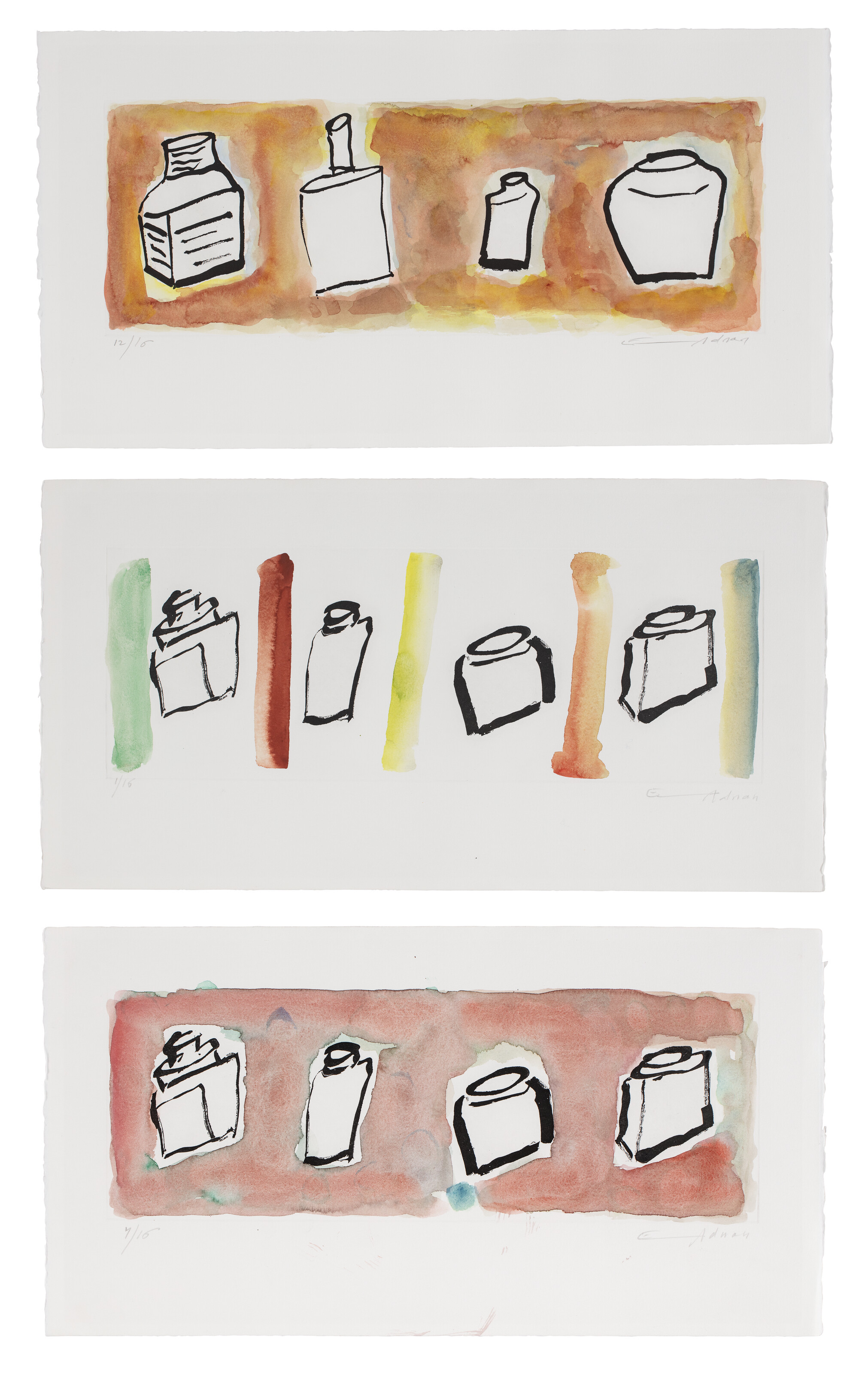 Etel Adnan — (i) Комедия дель арте деи Каламаи III (ii) Комедия дель арте деи каламаи IV (iii) Комедия дель арте деи каламаи IV