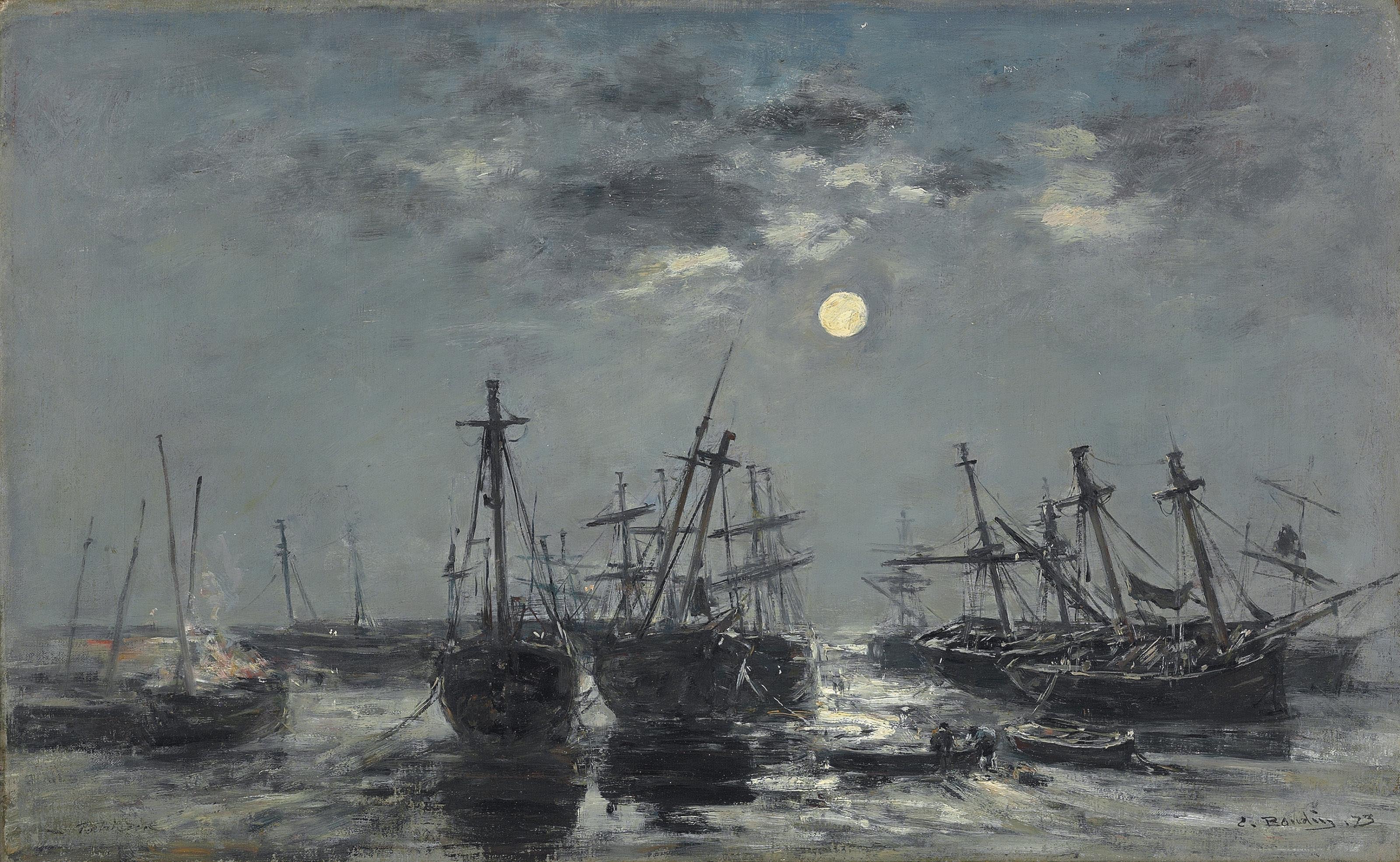 Eugène Boudin — Портрет. Эскизы Бато. Лунный свет