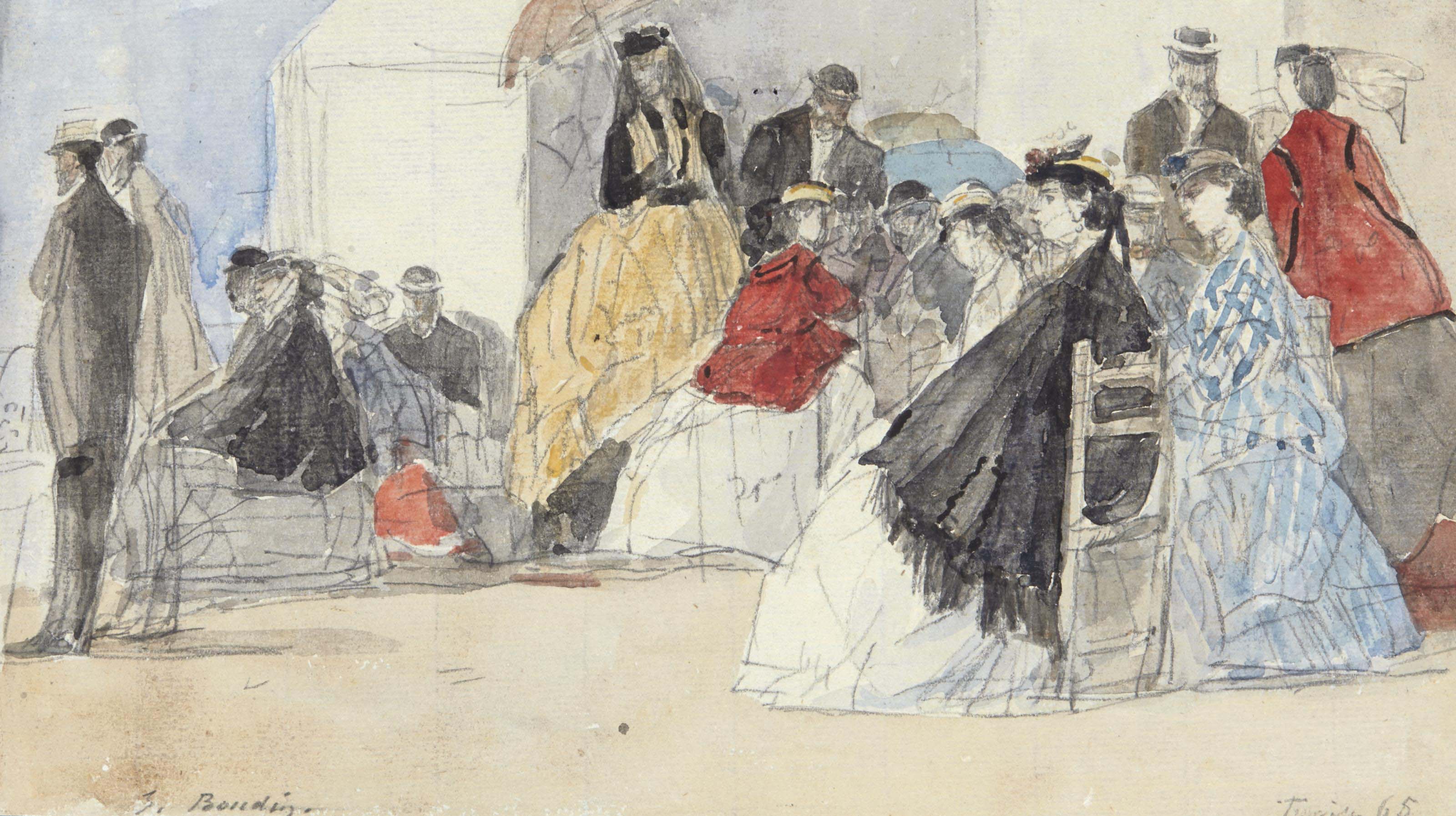 Eugène Boudin — Кринолины и кабинеты на пляже Трувиля