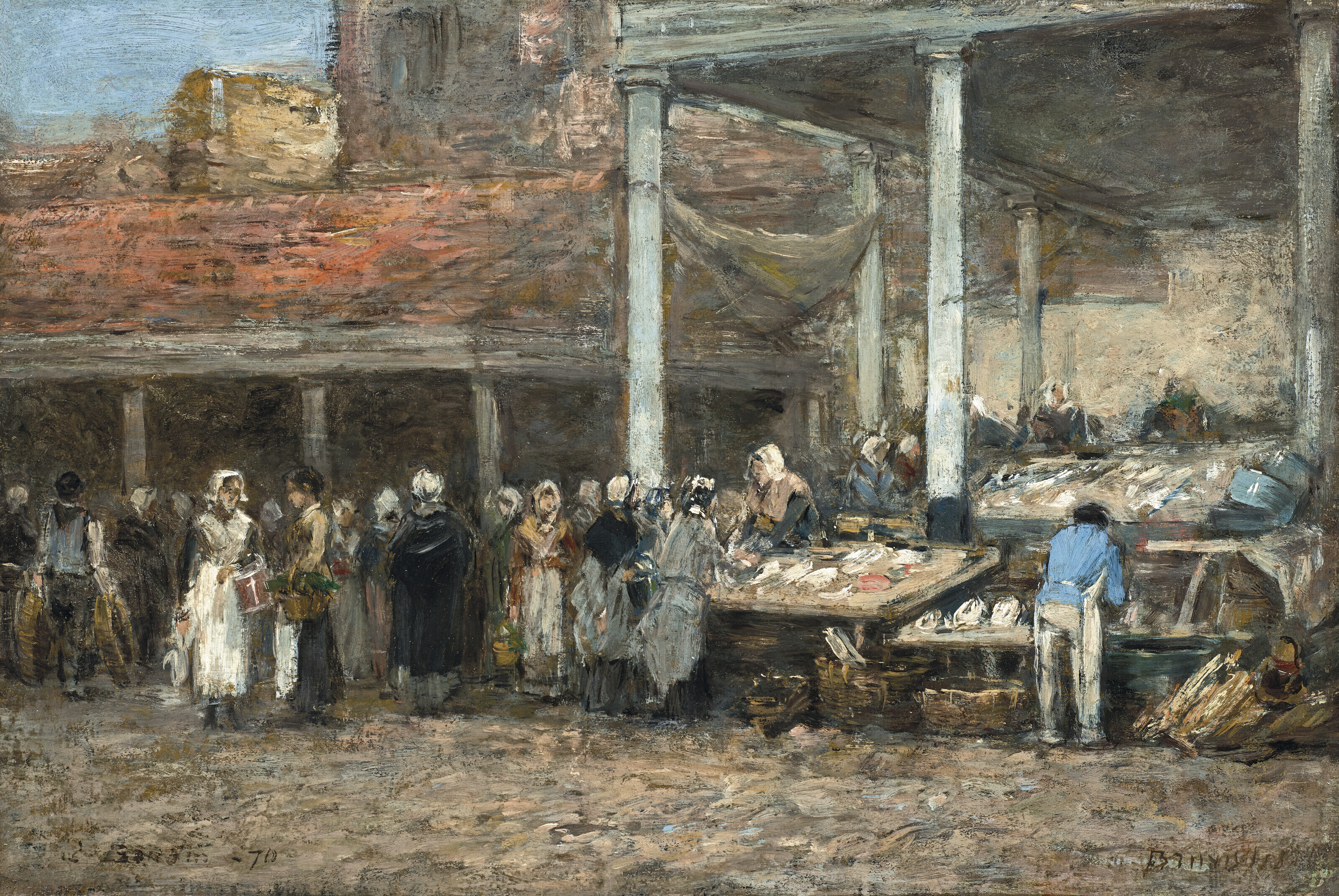 Eugène Boudin — Старинный рынок пуассонов в Брюсселе, изображение 1