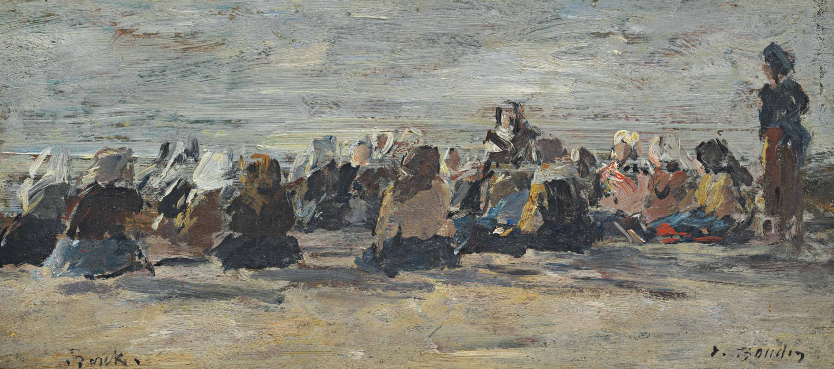 Eugène Boudin — Берк, женская прислуга на пляже для охраны барков